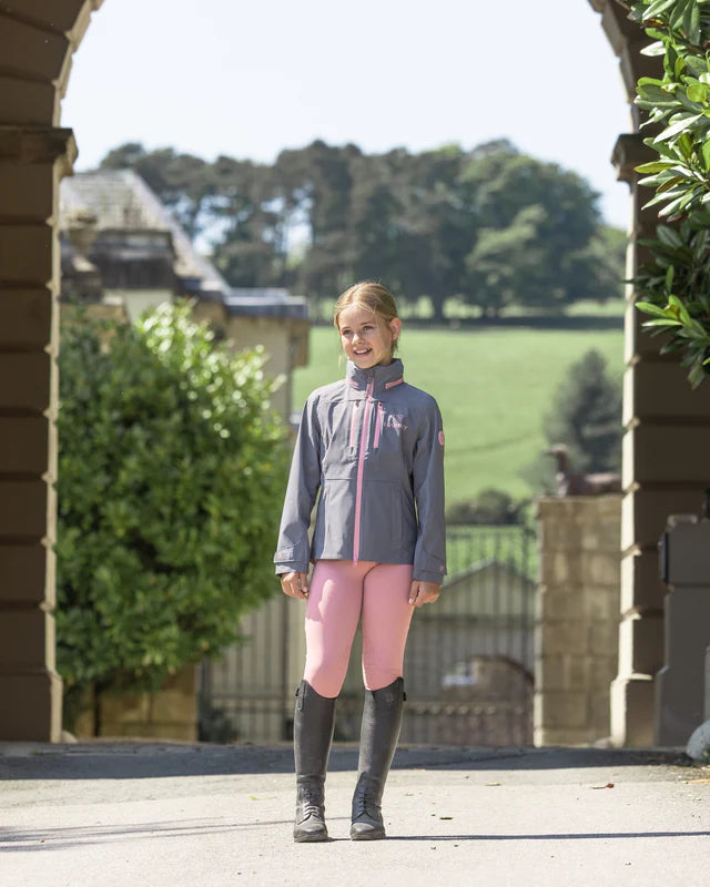 Equiflair Equidry Children's Riding Leggings - Pale Pink & Grey, Water Repellent, Equestrian Apparel