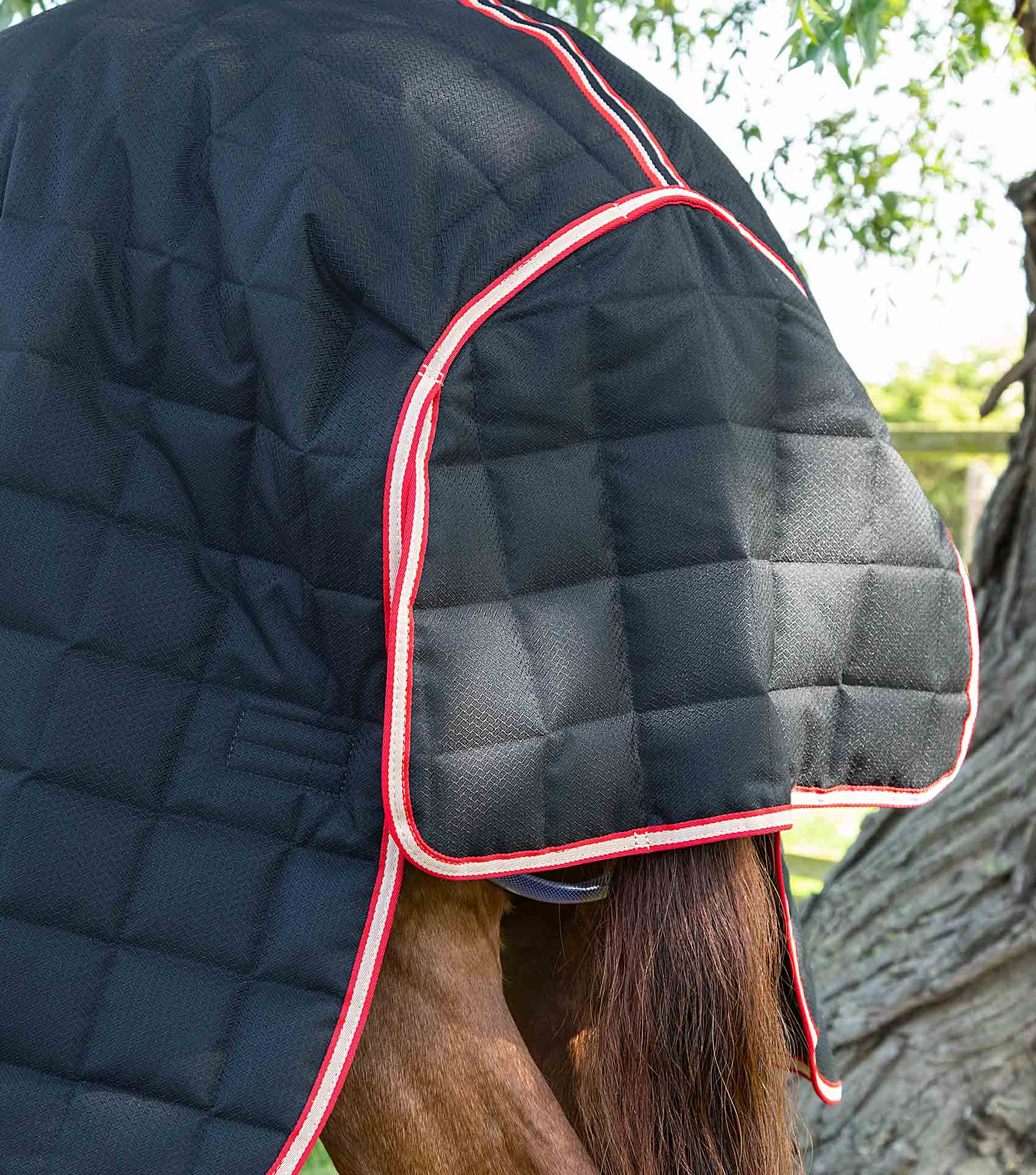 Premier Equine Lucanta Black Quilted Horse Stable Rug with Neck Cover - 200g Medium Weight, Breathable