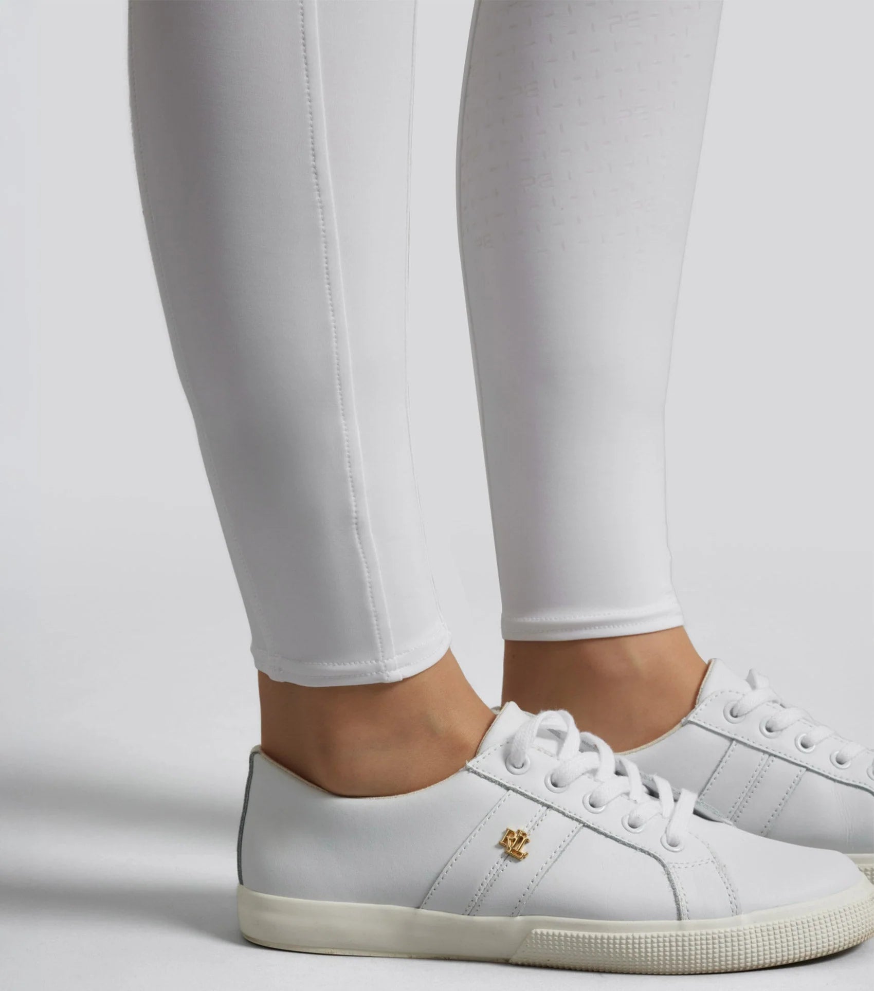 Luceo White Competition Riding Tights with Full Seat and White Sneakers | Equestrian Apparel