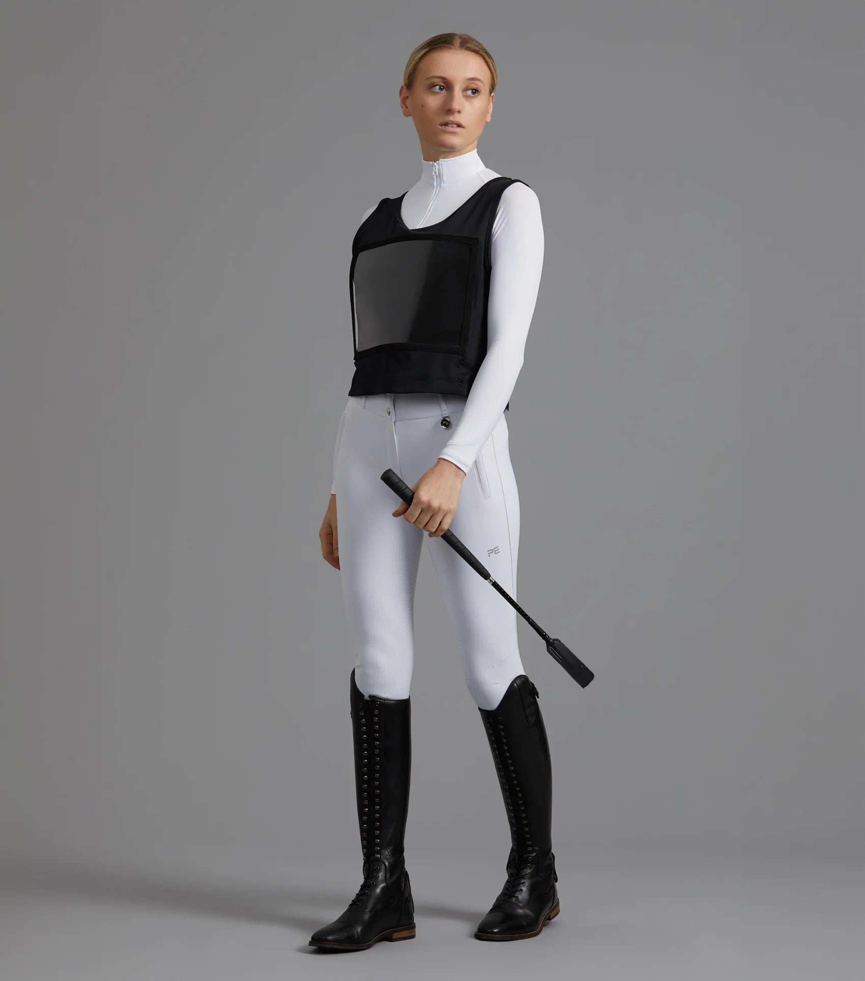 Premier Equine Lycra Competition Bib Black - Equestrian Vest for Horse Riding with Number Display. Available at Equiflair.