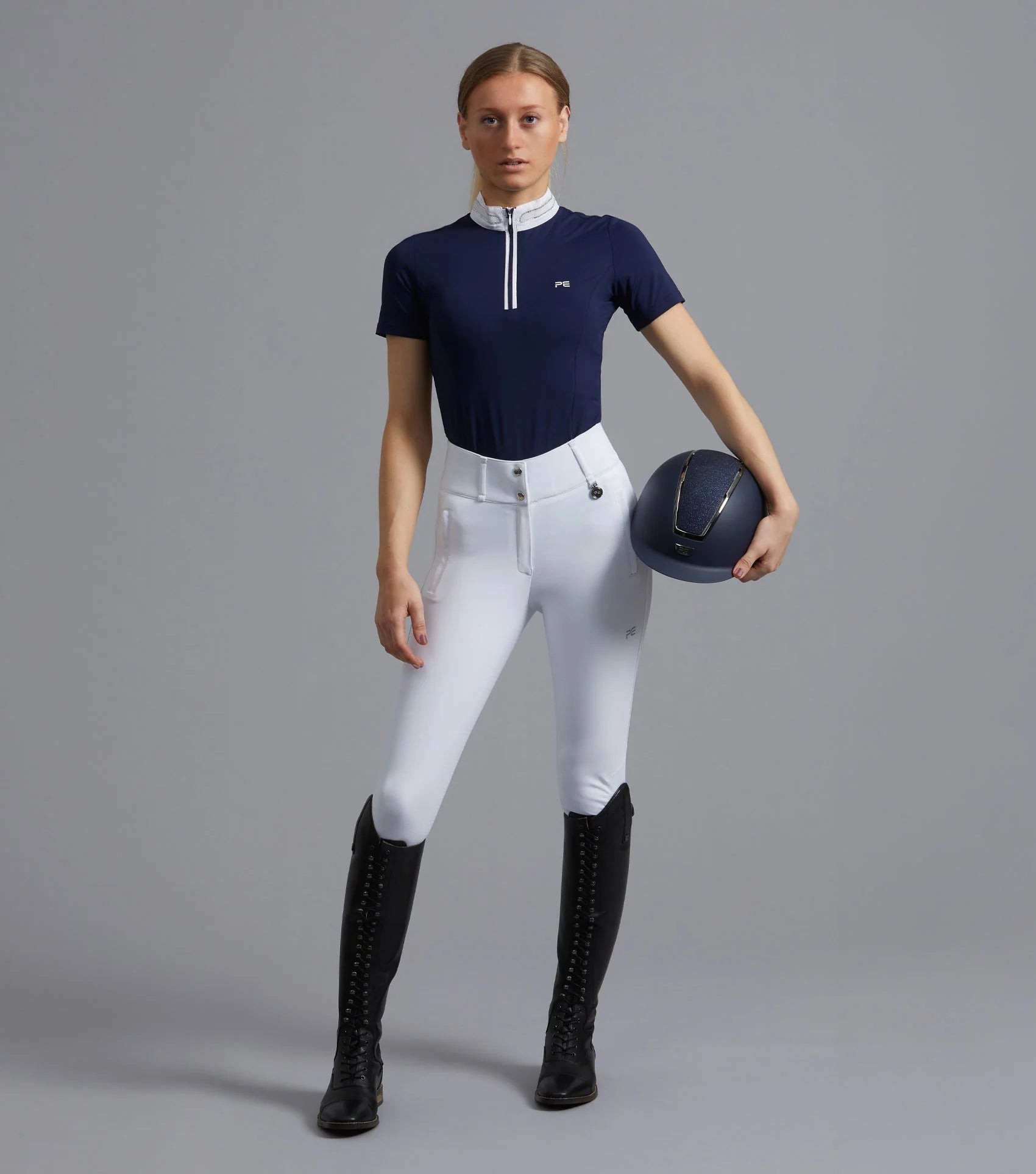 Equestrian Show Style: Premier Equine Maria Diamante Navy Show Shirt for Horse Riding Apparel