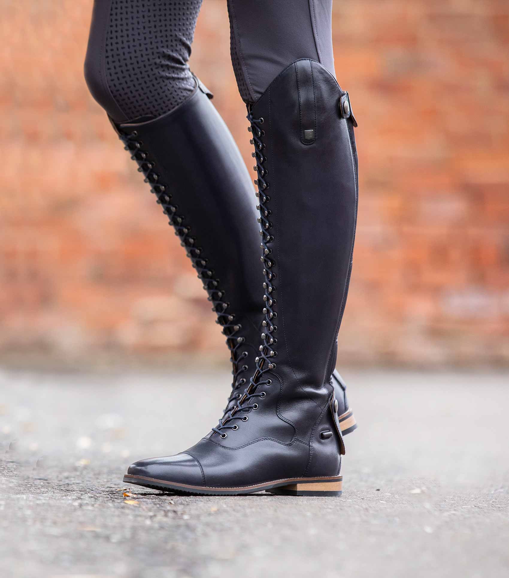 Premier Equine Navy Leather Lace-Up Tall Riding Boots - Ladies Equestrian Fashion