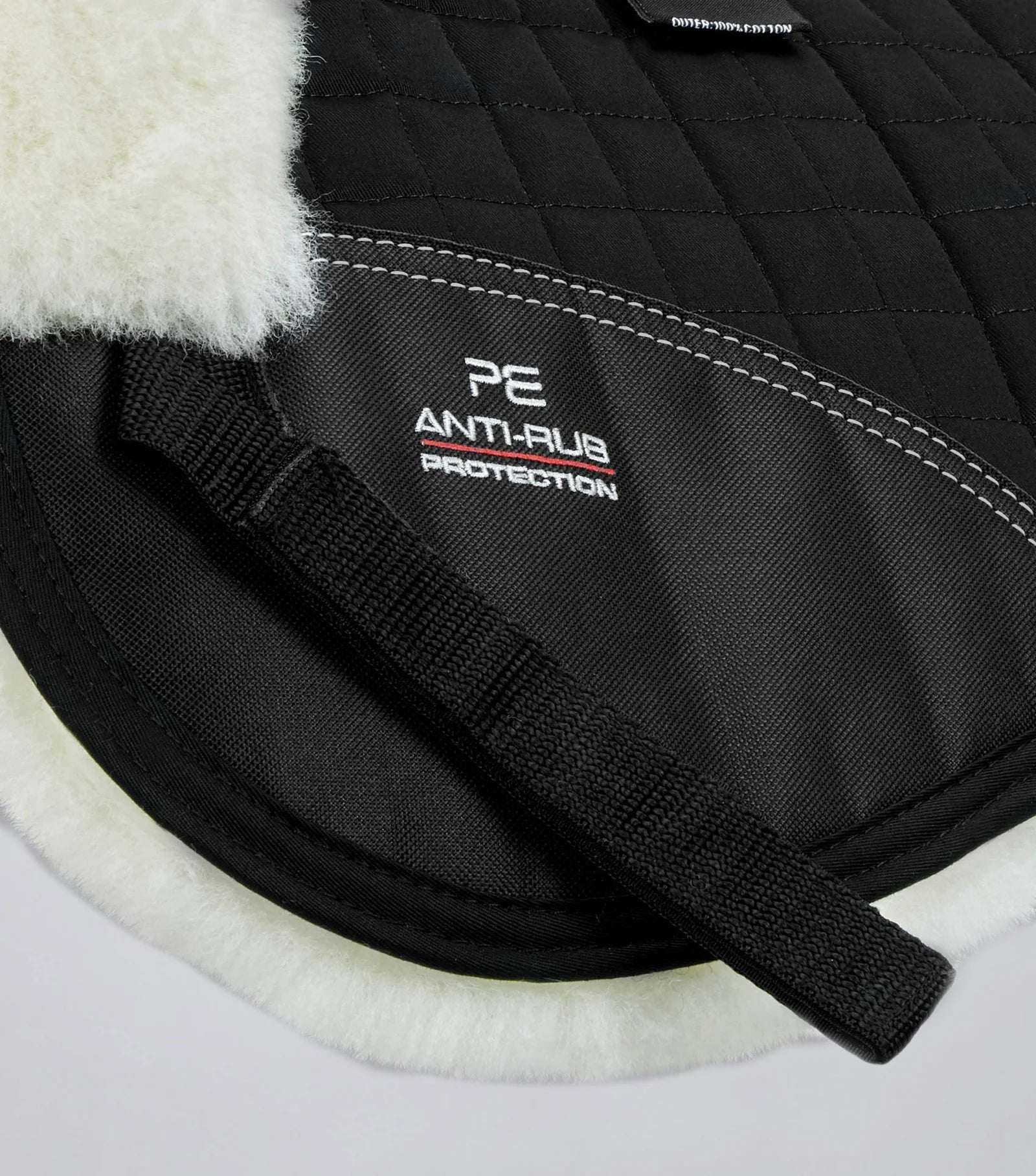 Premier Equine Merino Wool Saddle Pad - Black Half Pad with Natural Wool. Horse riding equipment.