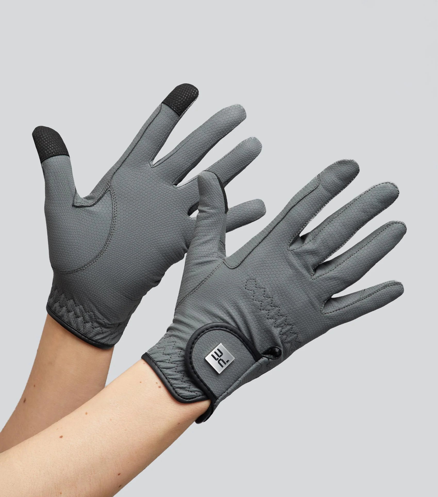 Premier Equine Metaro Ladies Riding Gloves - Grey, Touchscreen Compatible, Horse Riding Gear