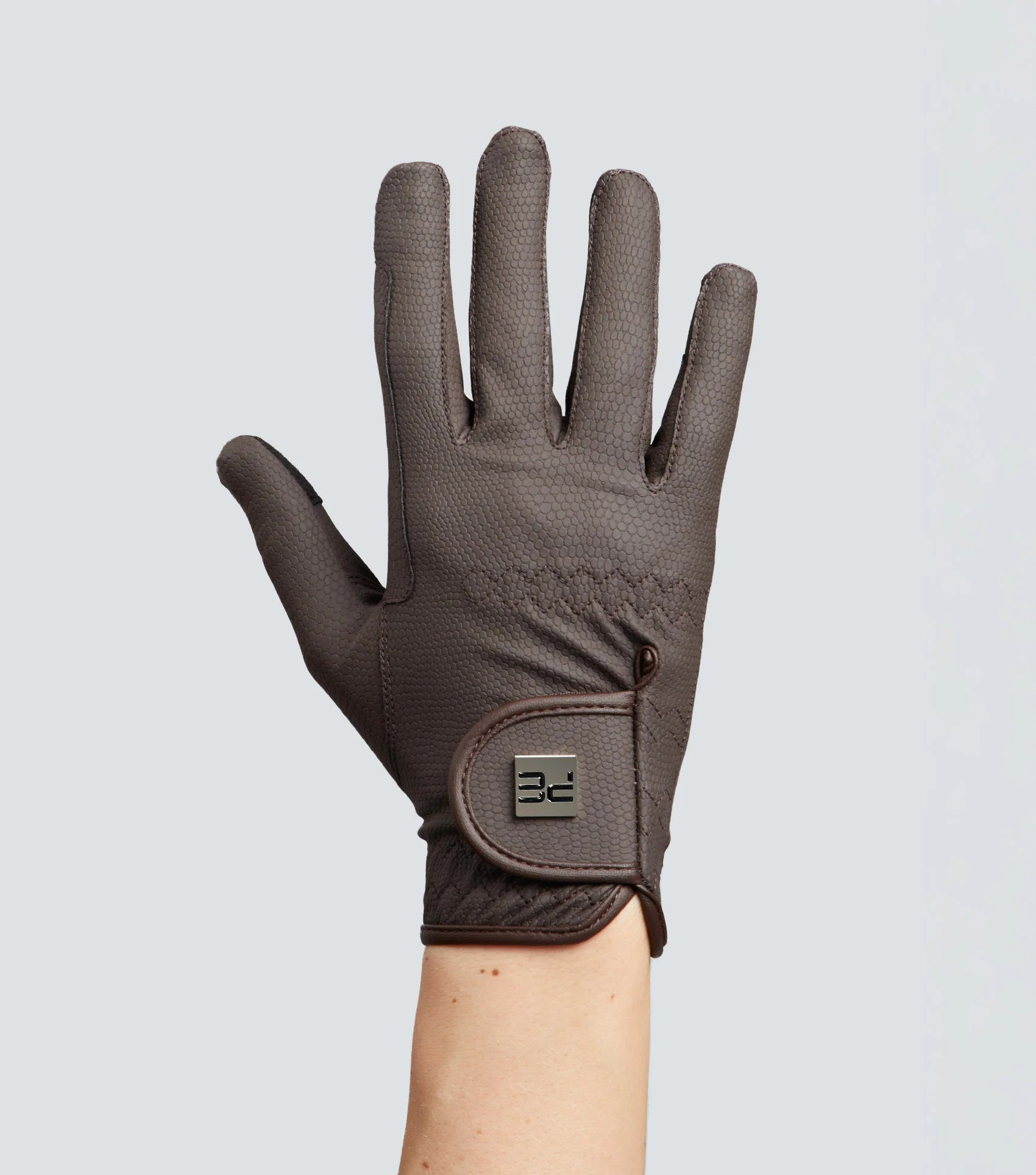 PREMIER EQUINE Metaro Ladies Brown Riding Glove: Textured Grip, Touchscreen Compatible, Elasticated Wrist & Velcro Fastening