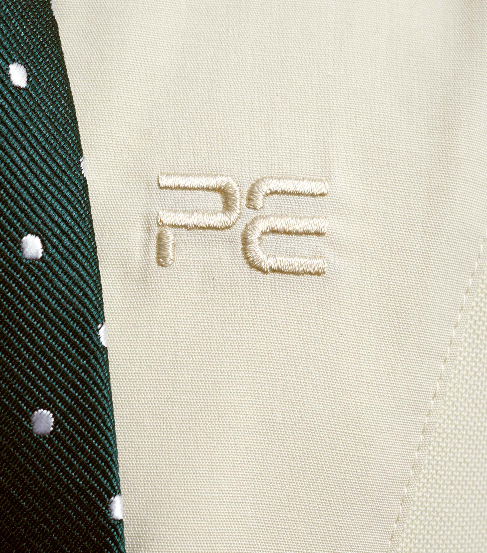 Premier Equine Luciana Girls Show Shirt Vanilla - Equestrian Clothing, PE logo close-up