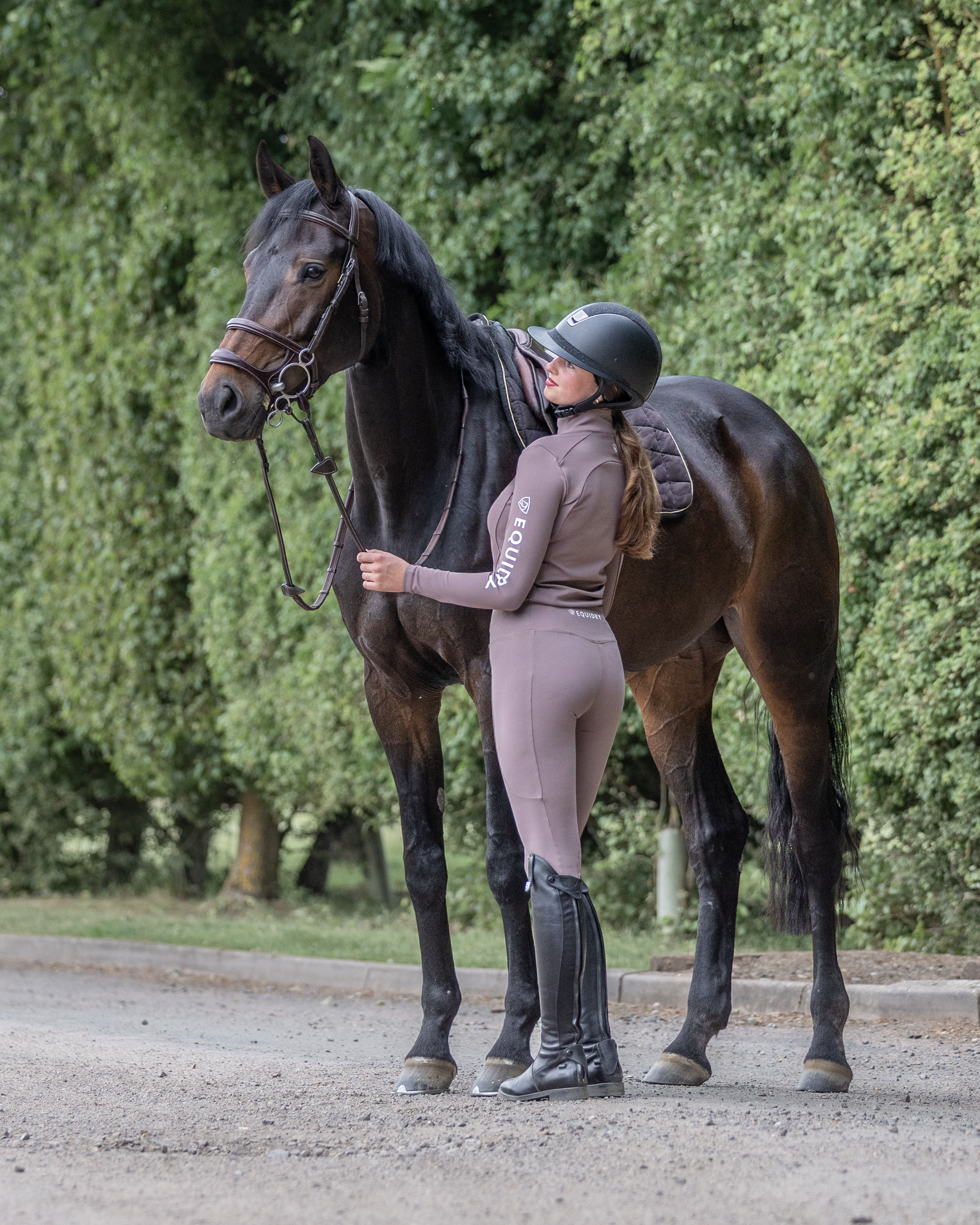 EQUIDRY Water Repellent Leggings Knee Grip Women's Mocha/White