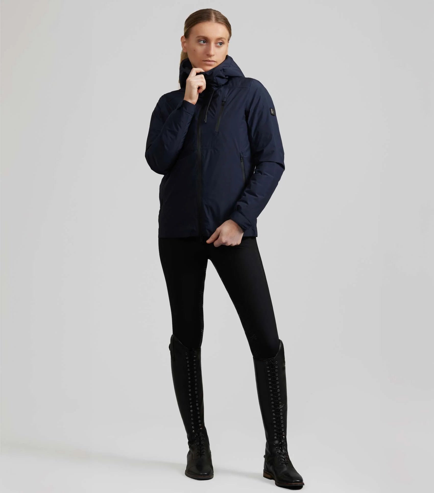 Premier Equine Motet Ladies Waterproof Jacket - Equestrian Rain Gear, French Navy, Horse Riding Apparel