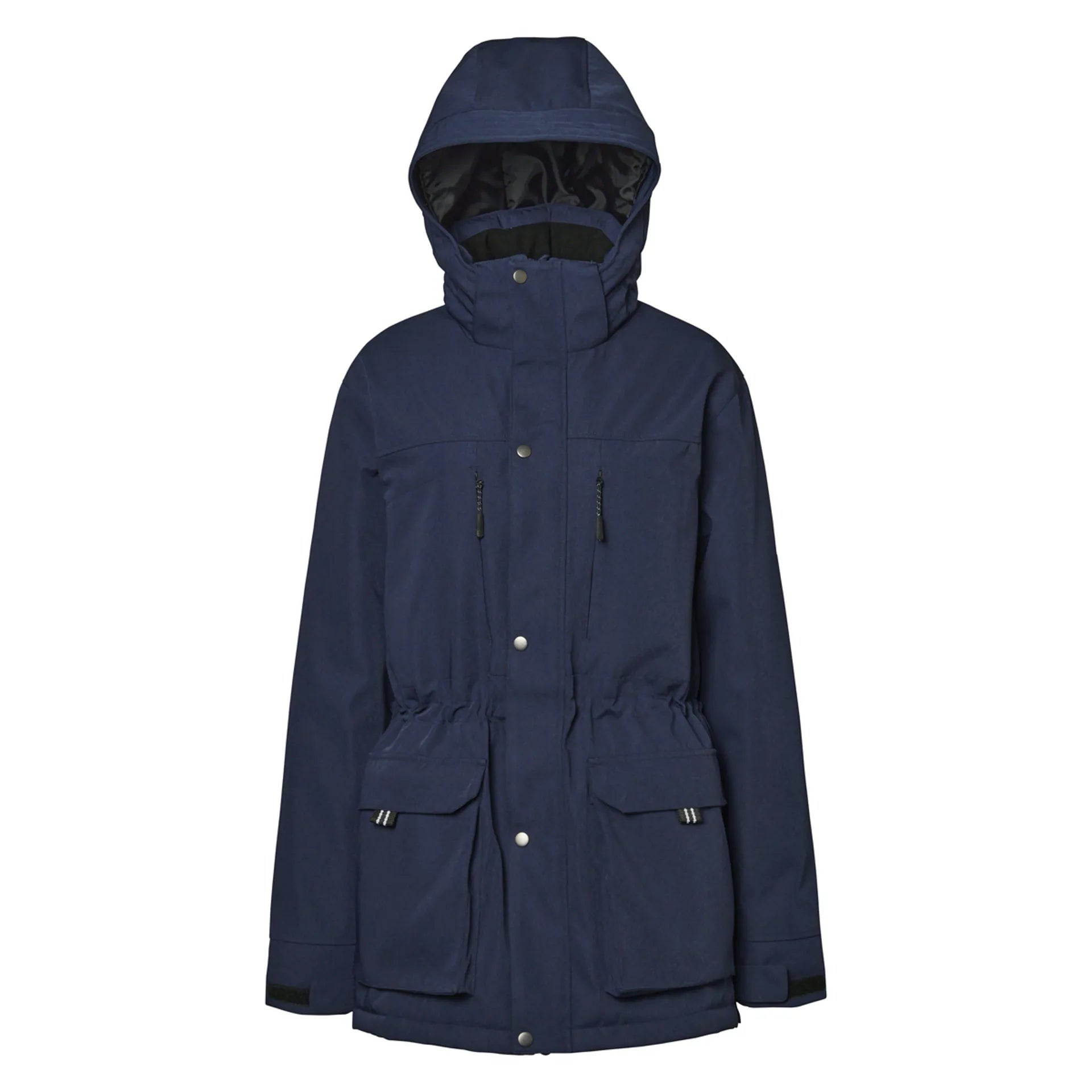 MOUNTAIN HORSE EAGLE STABLE PARKA BLUE: Water & windproof jacket with hood, zipper, pockets, and reflective details for stable work.