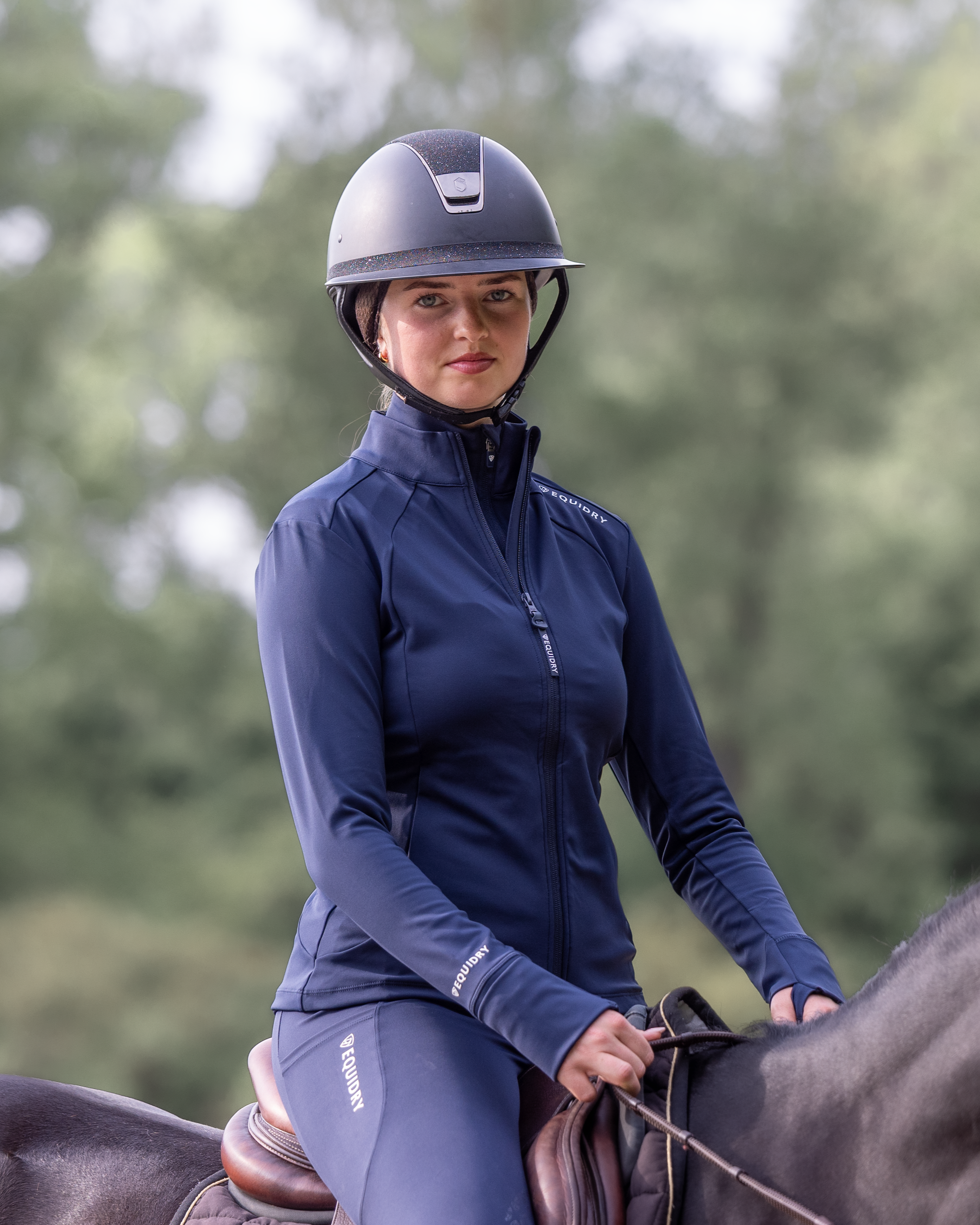 EQUIDRY Women's Water Repellent Zip up Top Navy/White