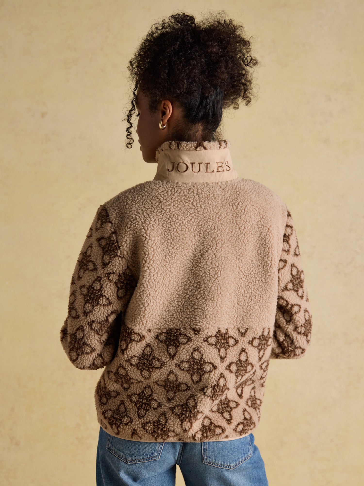 Joules Lottie Neutral Icon Print Borg Fleece Jacket - Women's Zip-Up Outerwear