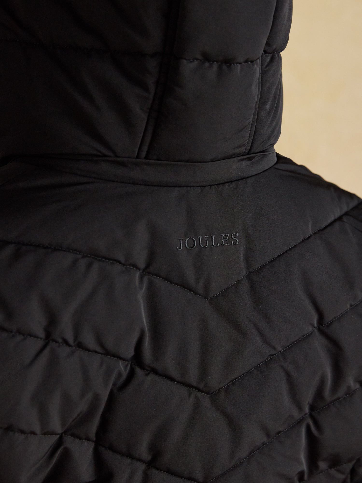 Joules Aspen Black Showerproof Padded Coat with Faux Fur Hood