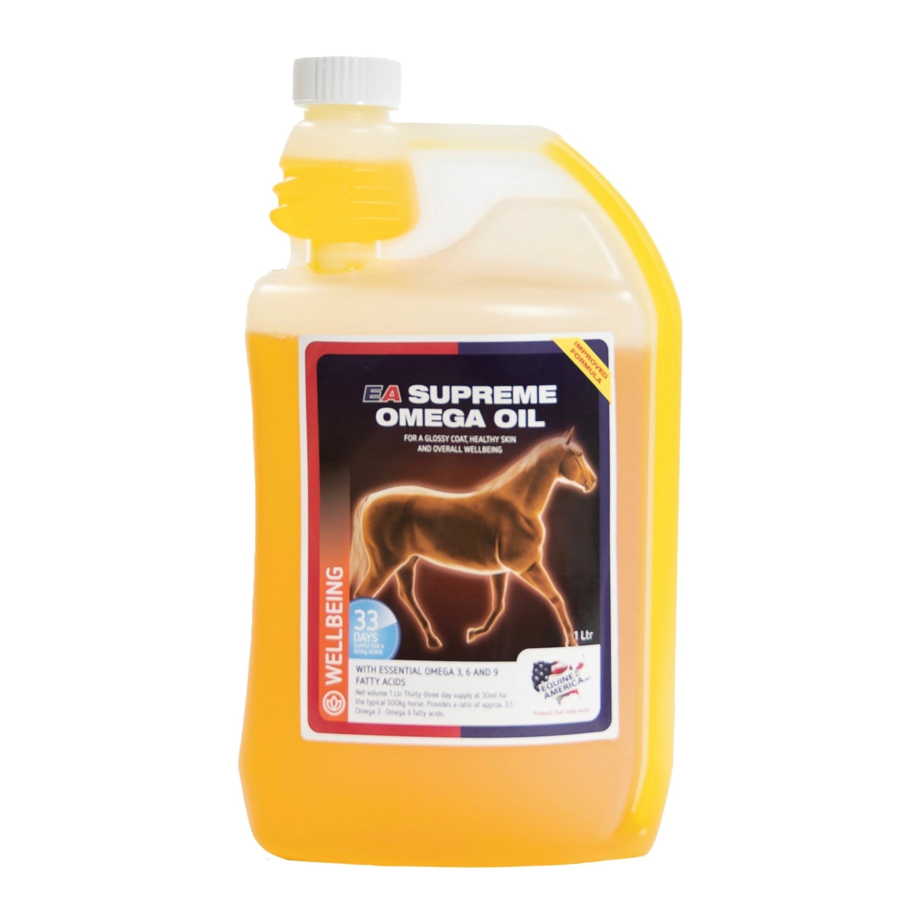 Equine America Supreme Omega Oil for Horses - Glossy Coat & Healthy Skin Supplement