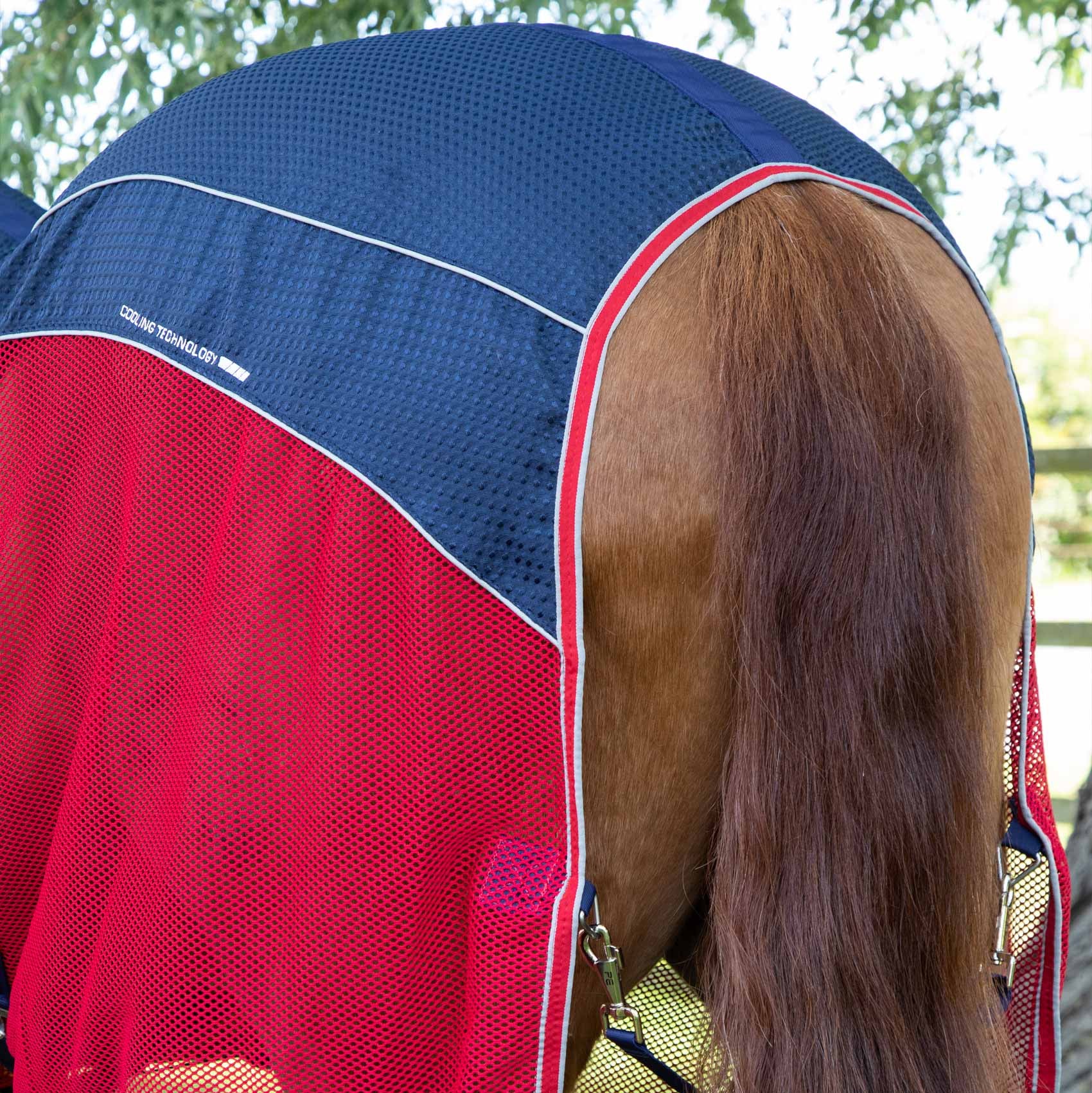 Premier Equine Sports Cooler Rug in Navy: Cooling horse rug with open-hole mesh, quick-drying, wicks moisture.