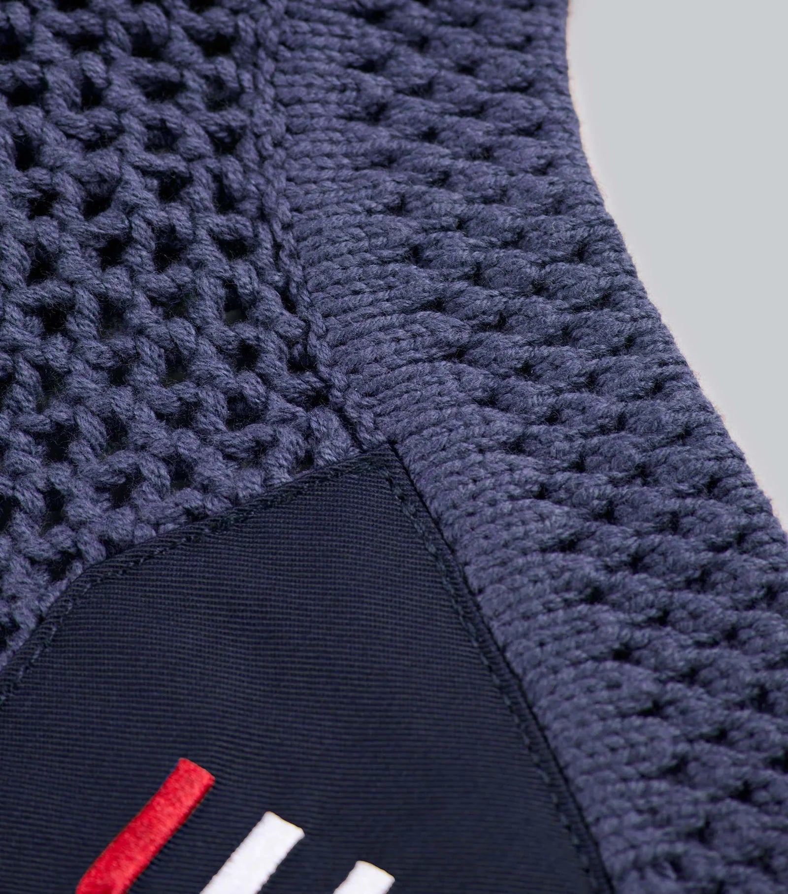 PREMIER EQUINE Premier Equine ACOUSTIC EAR BONNET NAVY: Soundproof horse ear net, crochet design.