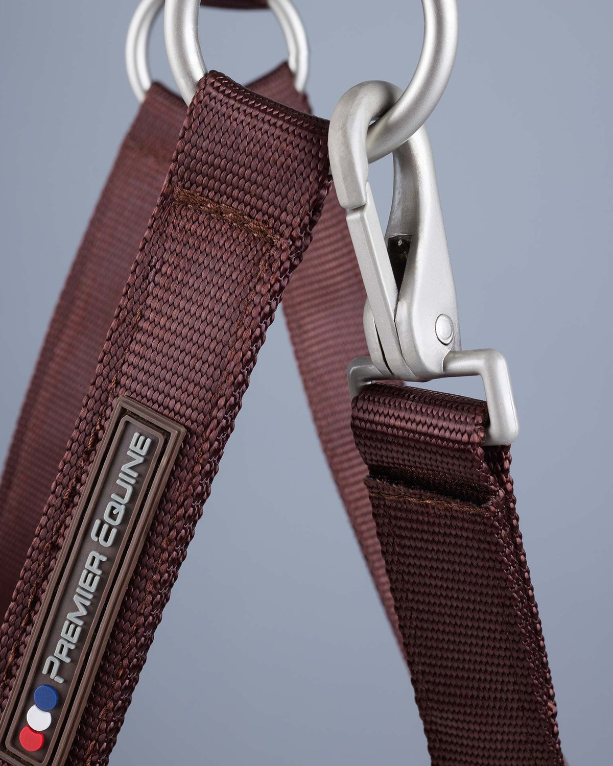 Premier Equine Brown Horse Headcollar. Padded poll & noseband, adjustable straps, durable hardware. Equestrian tack from Equiflair.