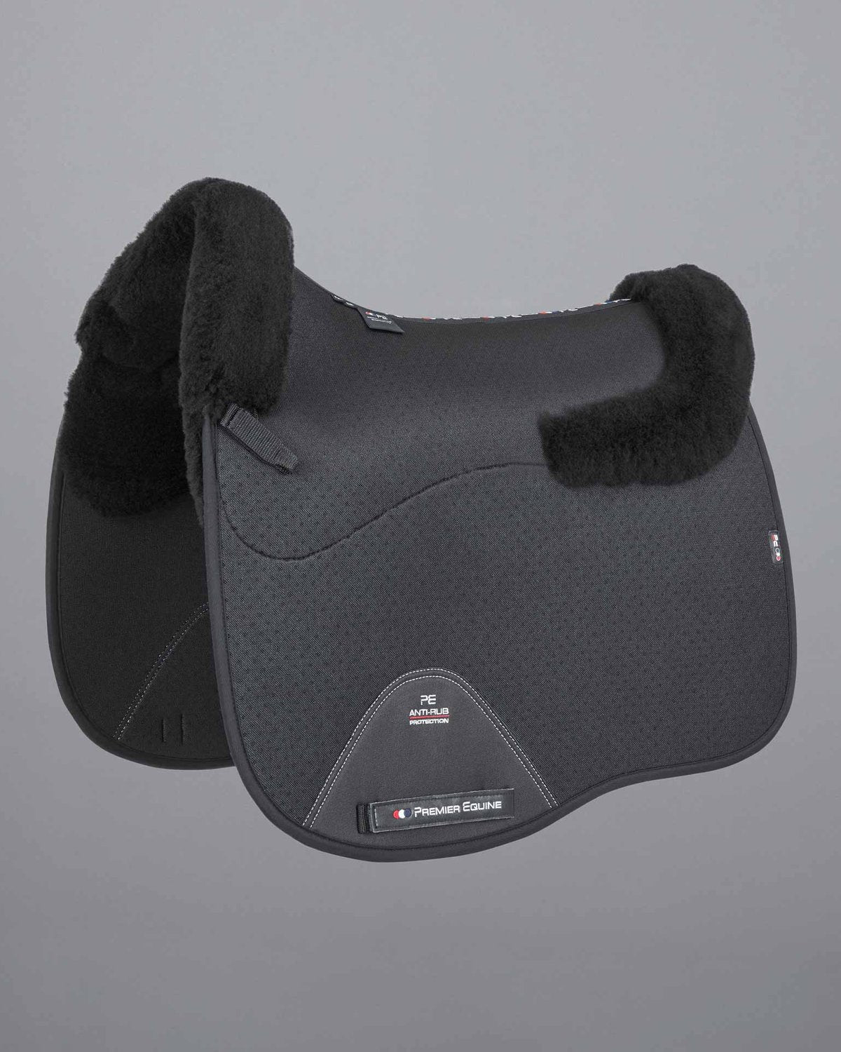 Premier Equine Black Dressage Wool Saddle Pad: Shockproof & AirTechnology Enhanced Comfort, Anti-Rub Protection. - Close…