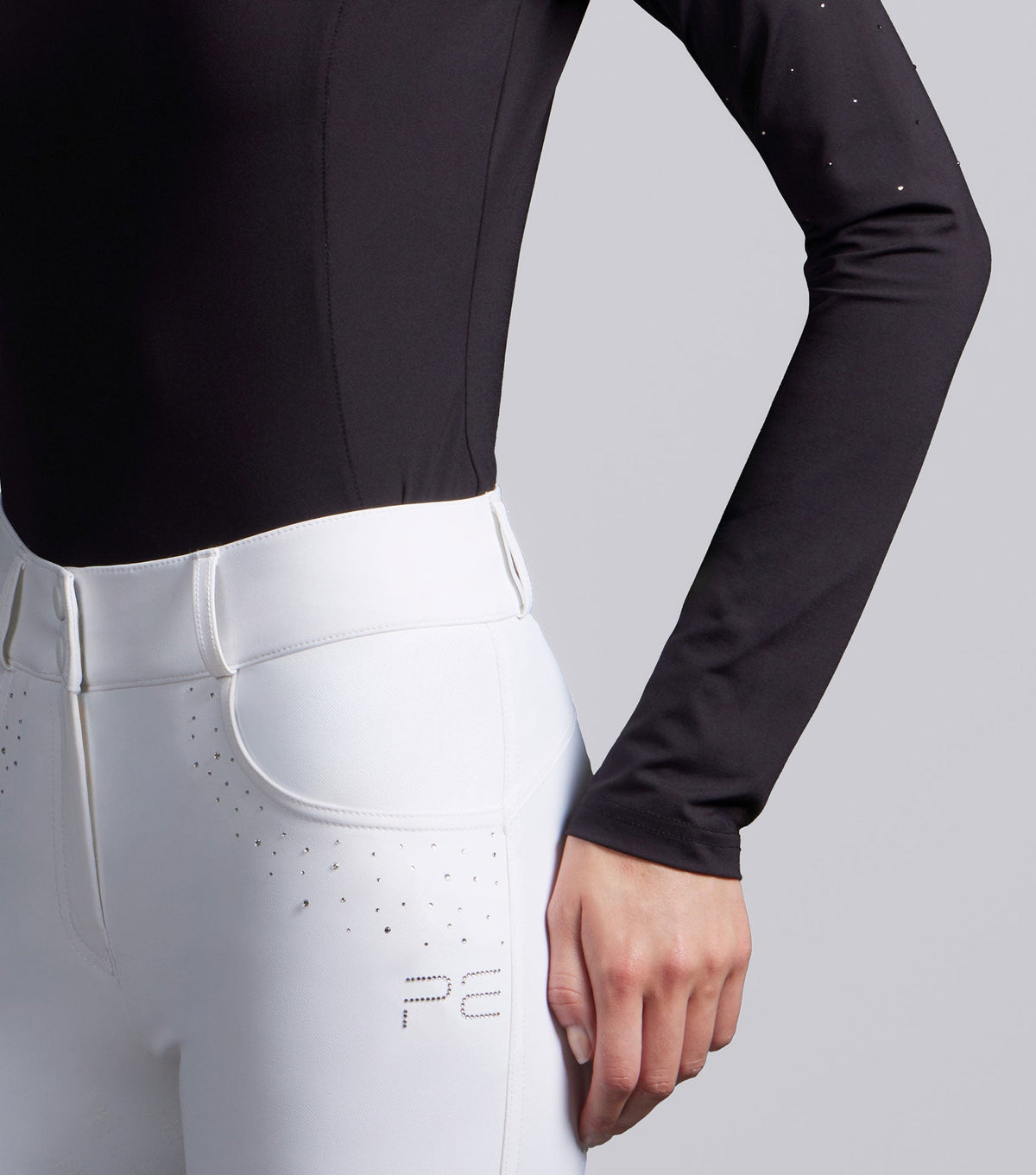 Premier Equine Women's Black Long Sleeve Equestrian Competition Shirt with Crystal Detail
