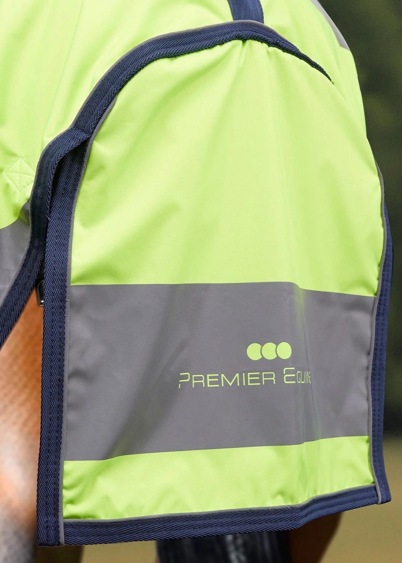 Premier Equine yellow & silver reflective horse exercise sheet with logo