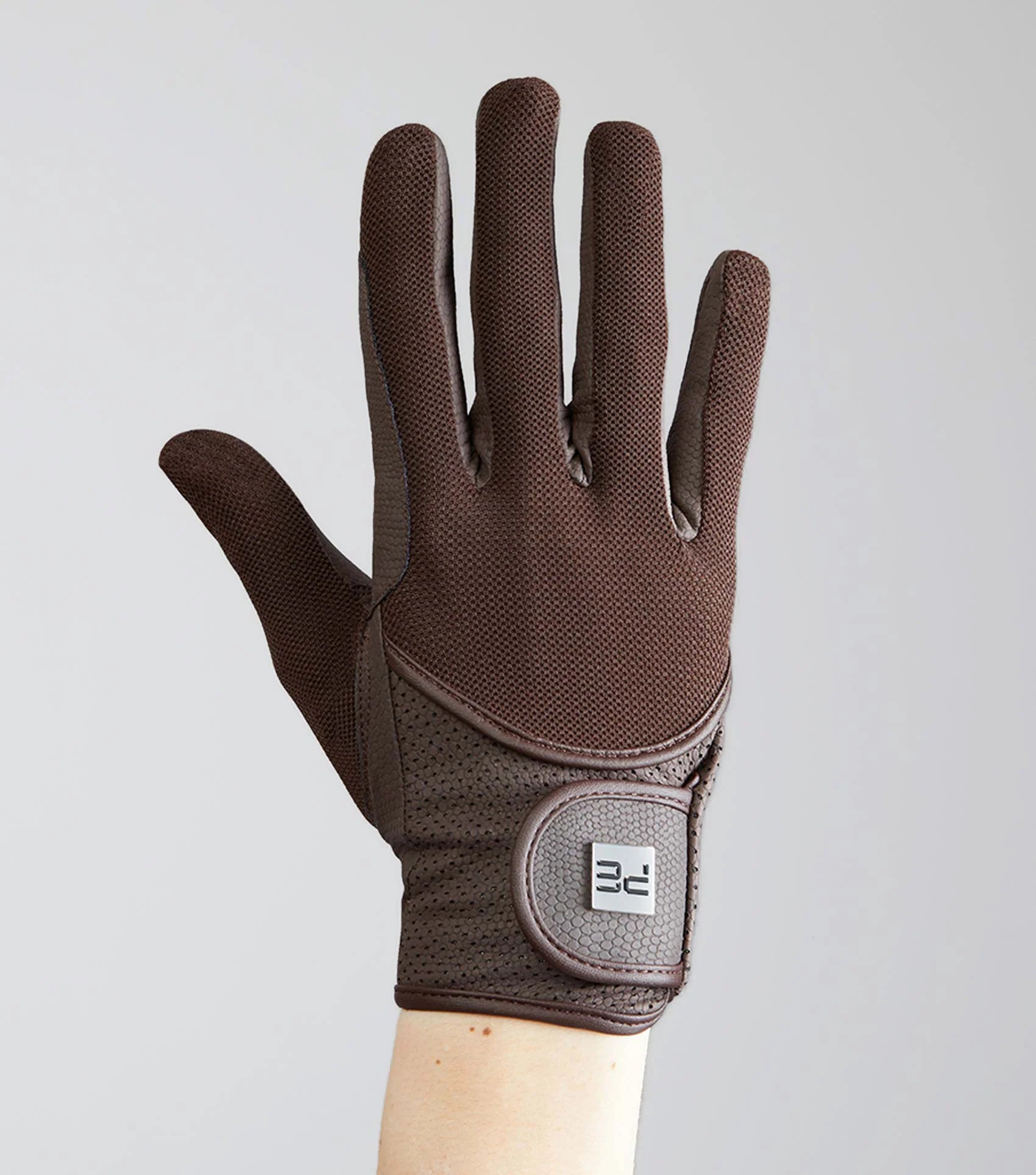 PREMIER EQUINE Presa Brown Riding Gloves: Breathable Mesh, Synthetic Leather Palm, Touch Screen Compatible - Equestrian Gear
