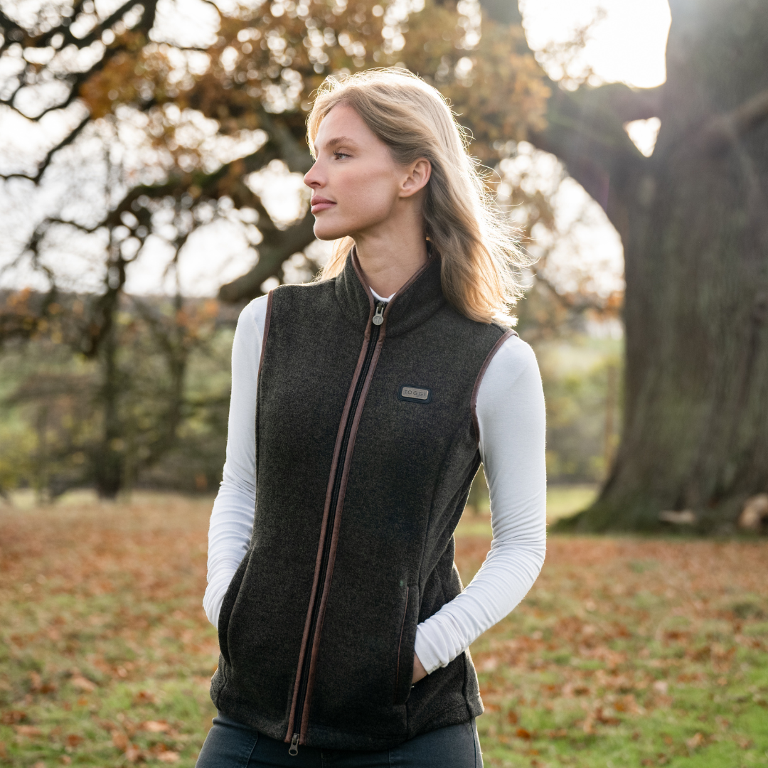 TOGGI Regent Women's Melange Fleece Gilet with faux leather trim, outdoor country style