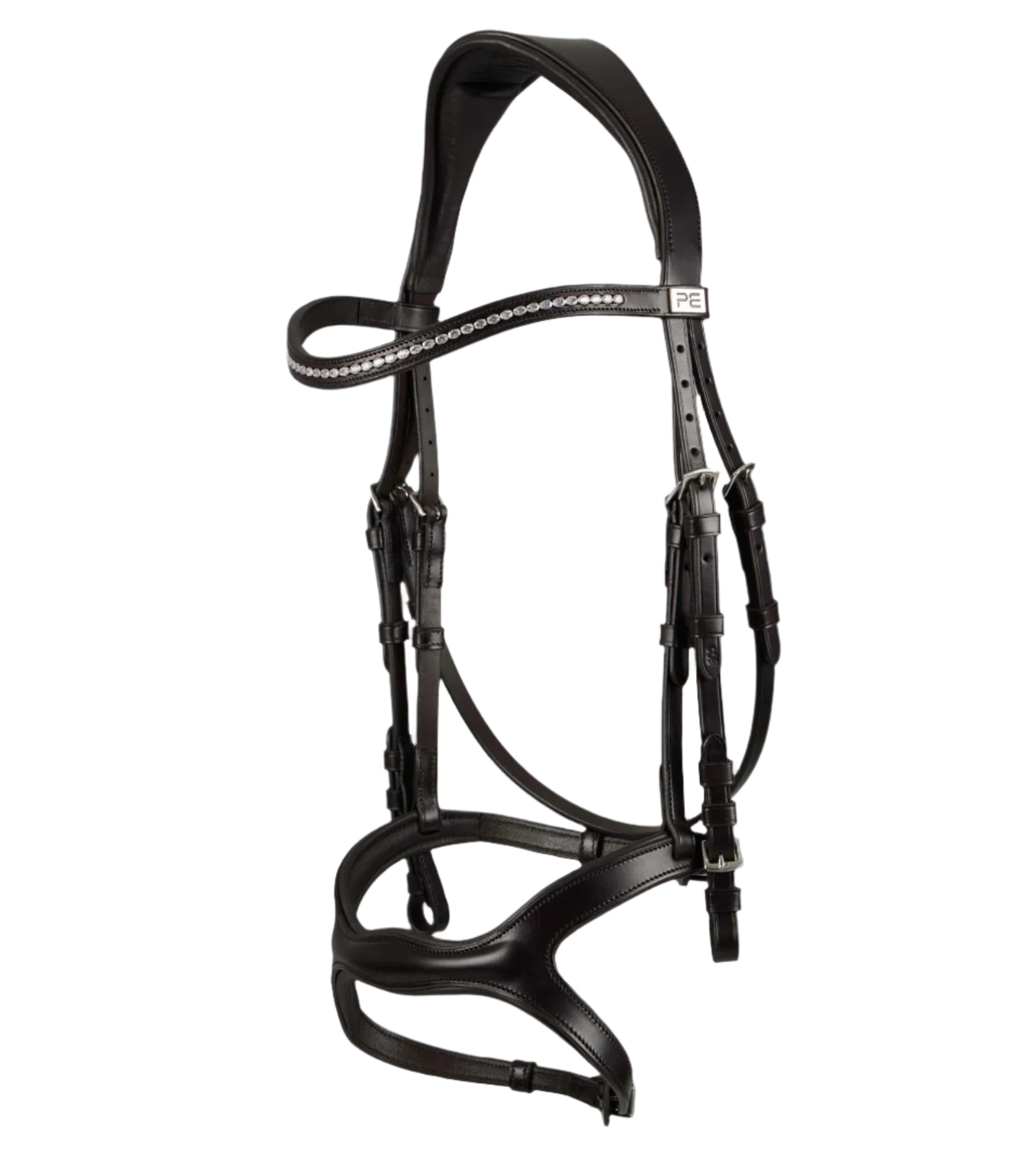 Premier Equine San Paolo Anatomical Bridle - Brown Italian Leather Horse Bridle with Diamanté Browband