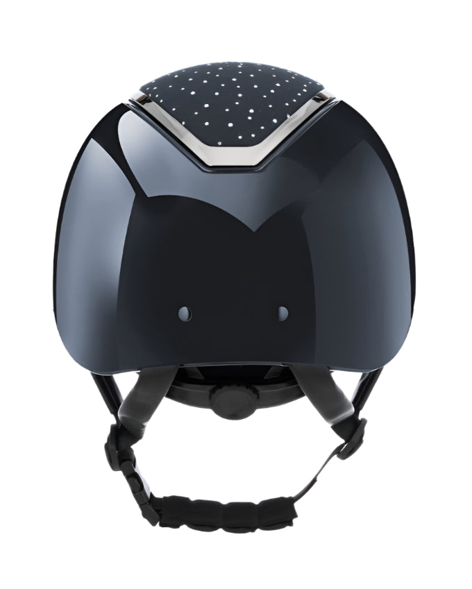 Charles Owen Kylo Eqx Crystal Helmet - Navy Gloss with Silver trim. Adjustable riding helmet for equestrian safety.