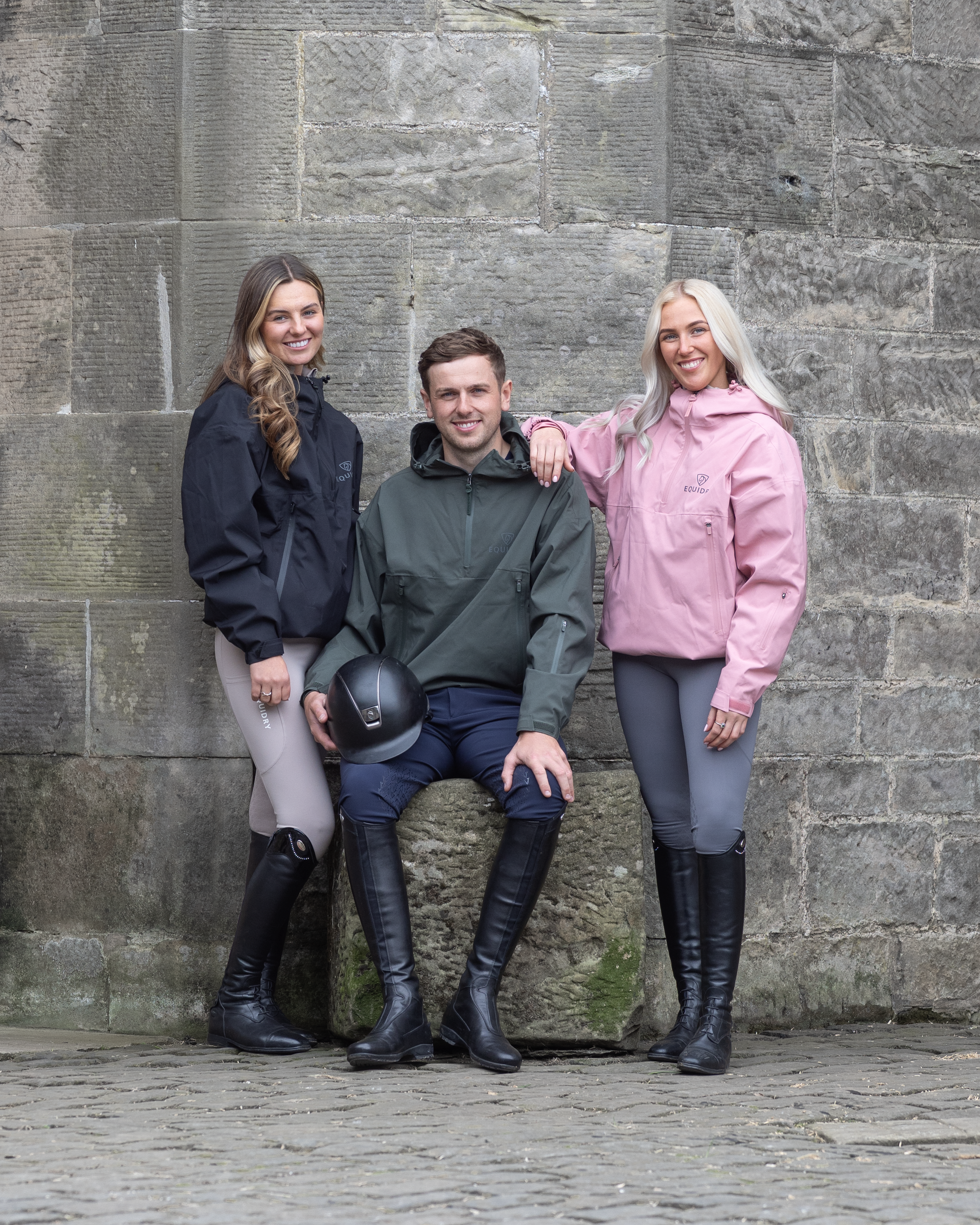 Equidry Women's Pale Pink Storm Smock Waterproof Jacket, Riding Apparel, Equestrian Fashion. Models in Equidry Jackets.