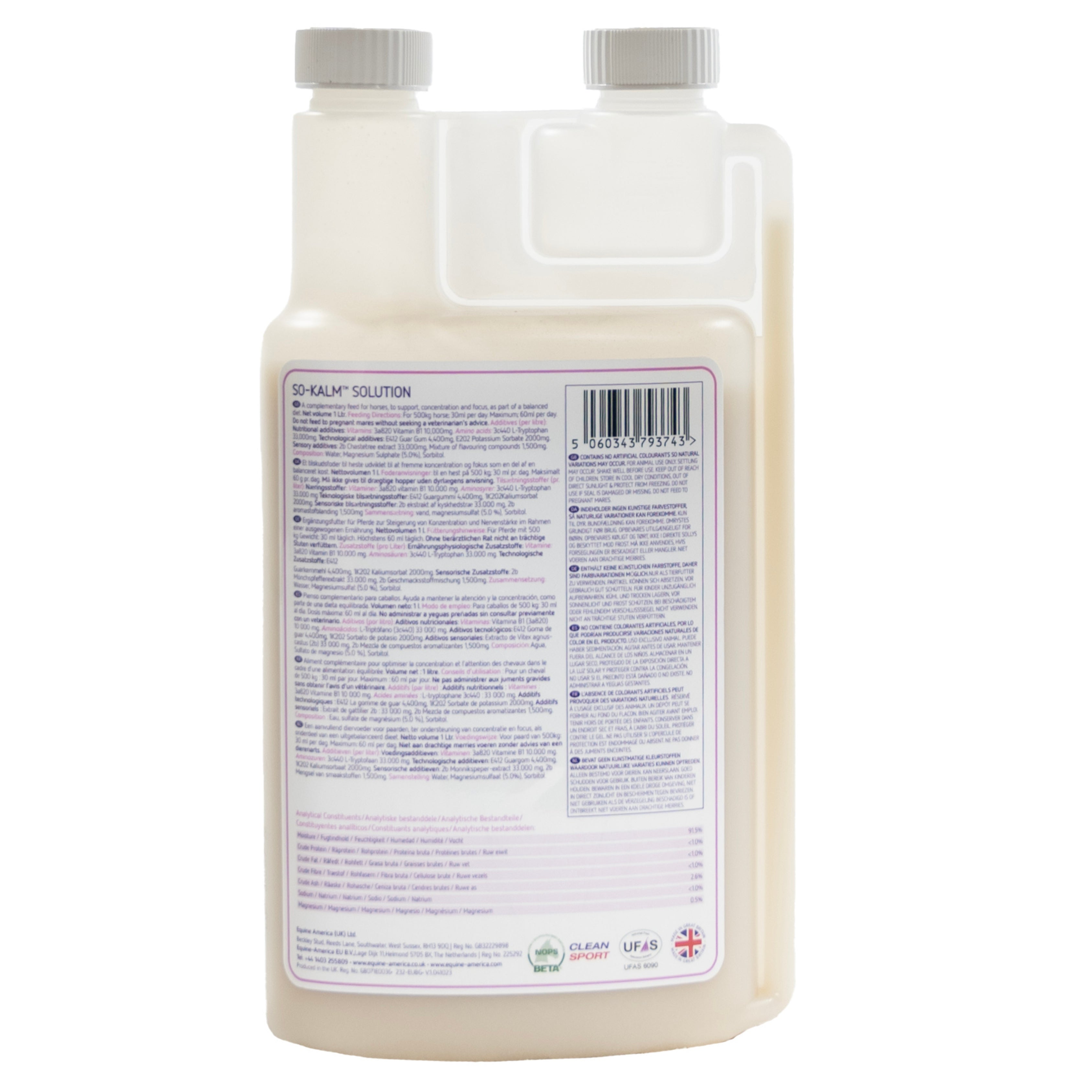 Equine America So-Kalm Solution 1Ltr: Calming supplement for horses, supports focus & well-being.