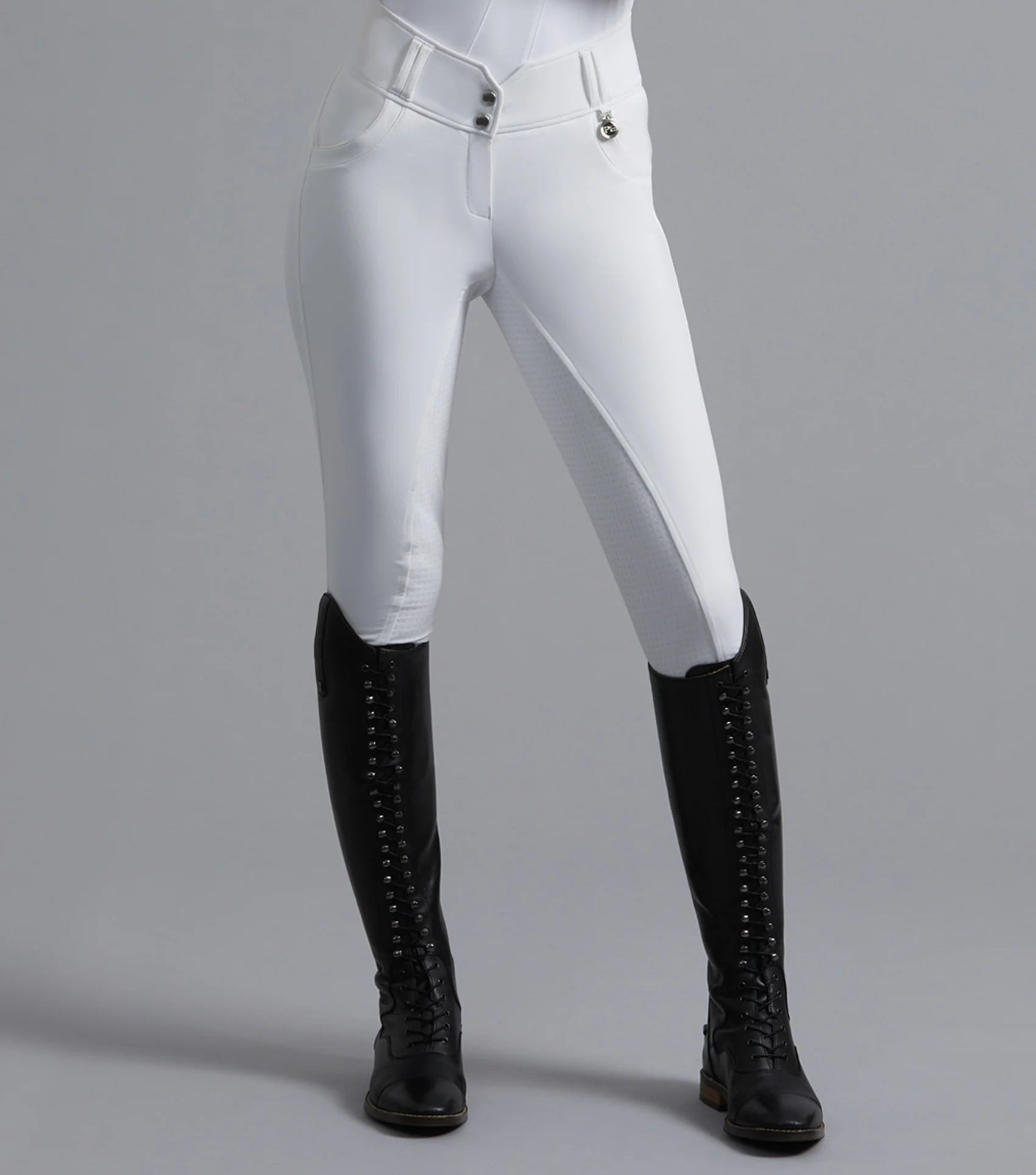 PREMIER EQUINE Sophia White Riding Breeches: Full Seat, High Waist, Equestrian Competition Apparel
