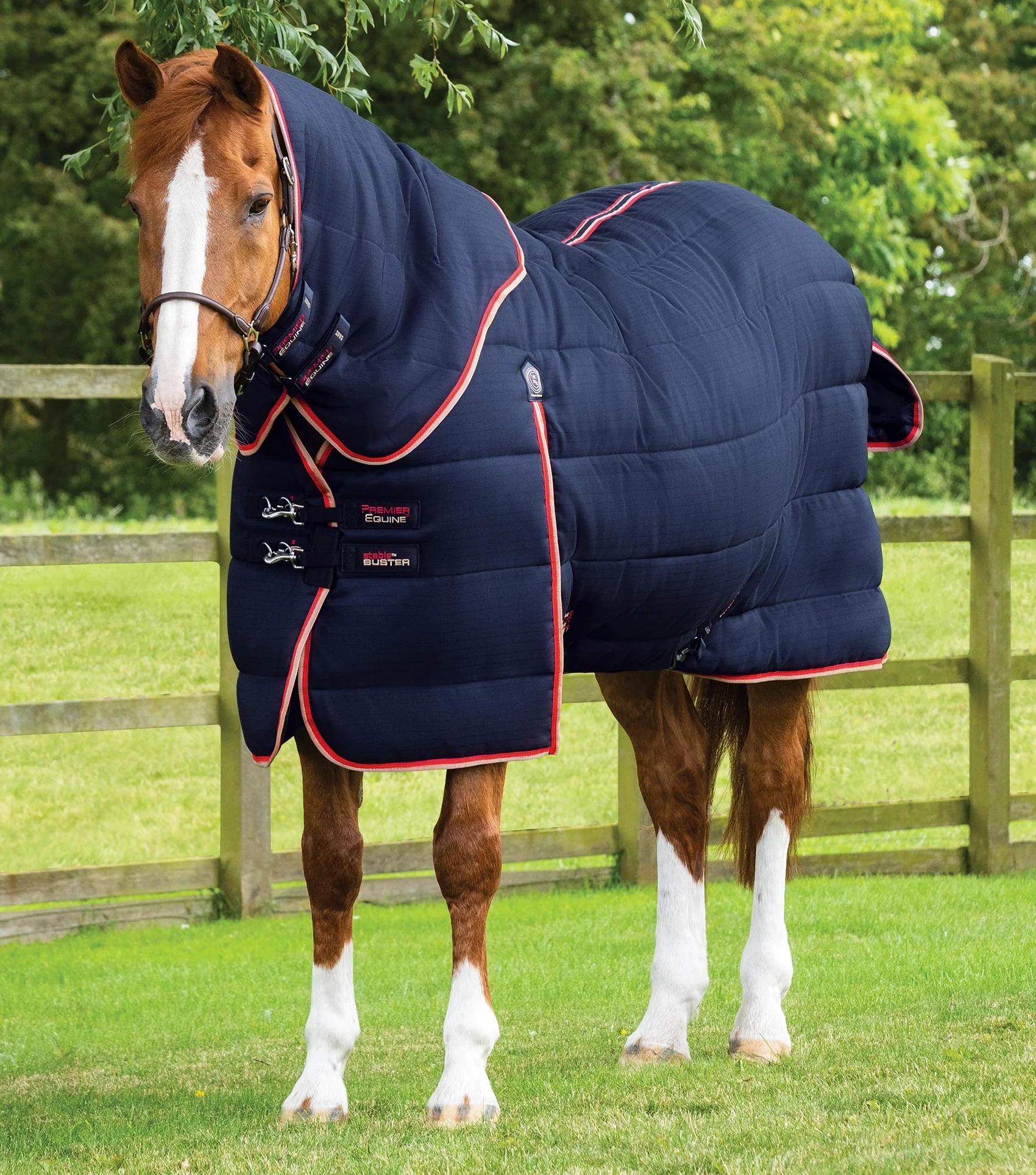 Premier Equine Stable Buster 450g Stable Rug with Neck Cover Navy - Horse Horse Rug 5'0"