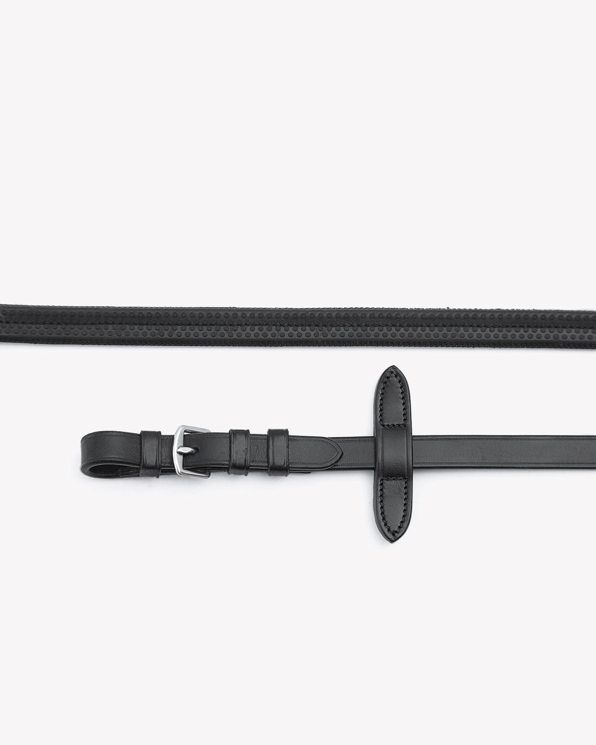 Premier Equine Stefano Black Rubber Reins: Equestrian Horse Riding Grip Reins with Leather & Stainless Steel Buckles