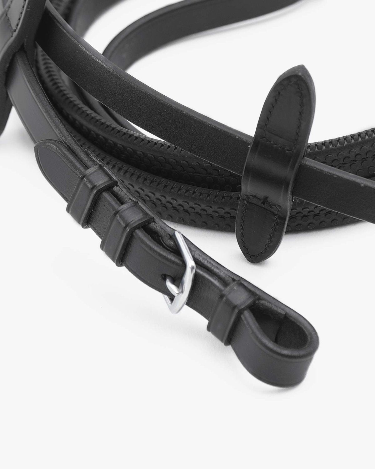 Black Rubber Reins for Horse Riding - Equestrian Gear with Stainless Steel Buckle