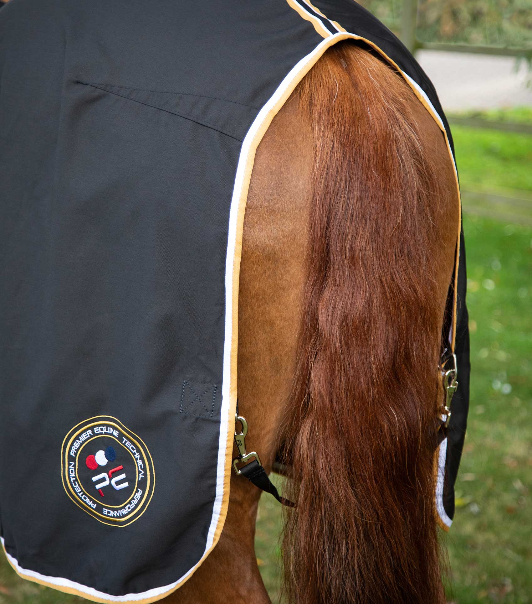 Premier Equine Stratus Black Horse Stable Sheet - Technical, breathable horse blanket with moisture wicking properties.
