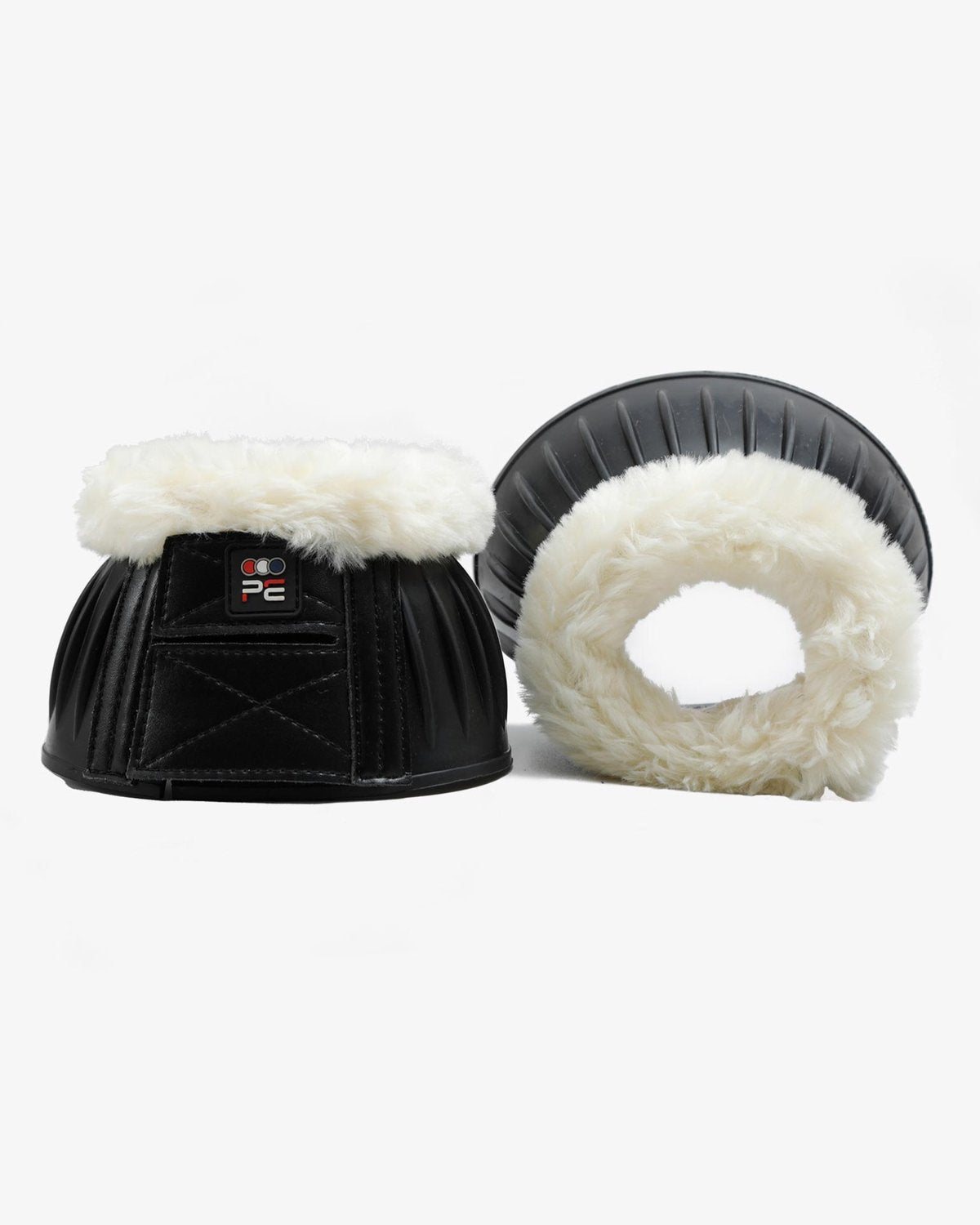 Black Horse Bell Boots: Rubber Over Reach Boots with Techno Wool Lining