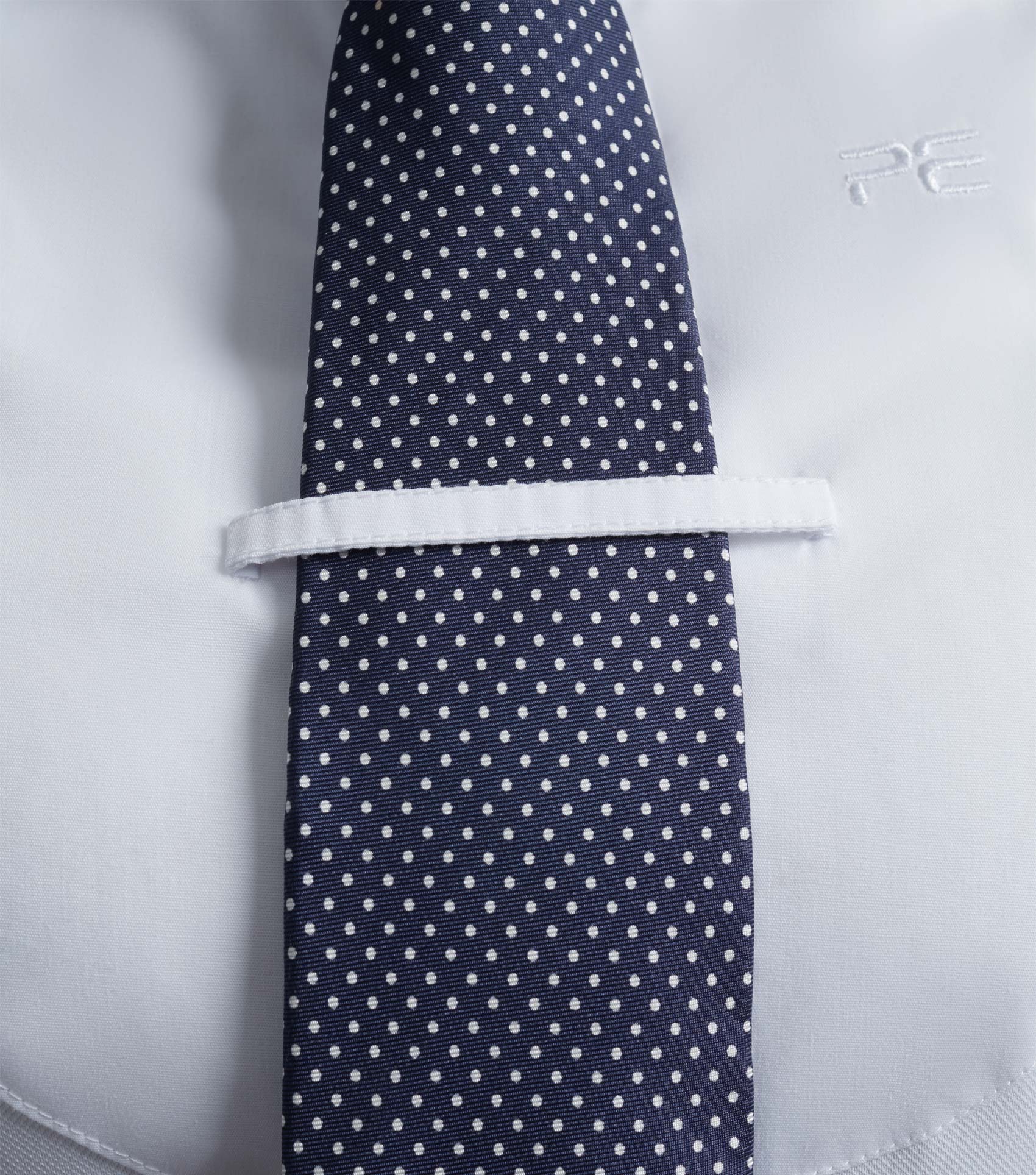 PREMIER EQUINE TESSA LADIES Long Sleeve White Equestrian Shirt with Dot Tie and Tie Tuck. Competition & Riding Shirt.