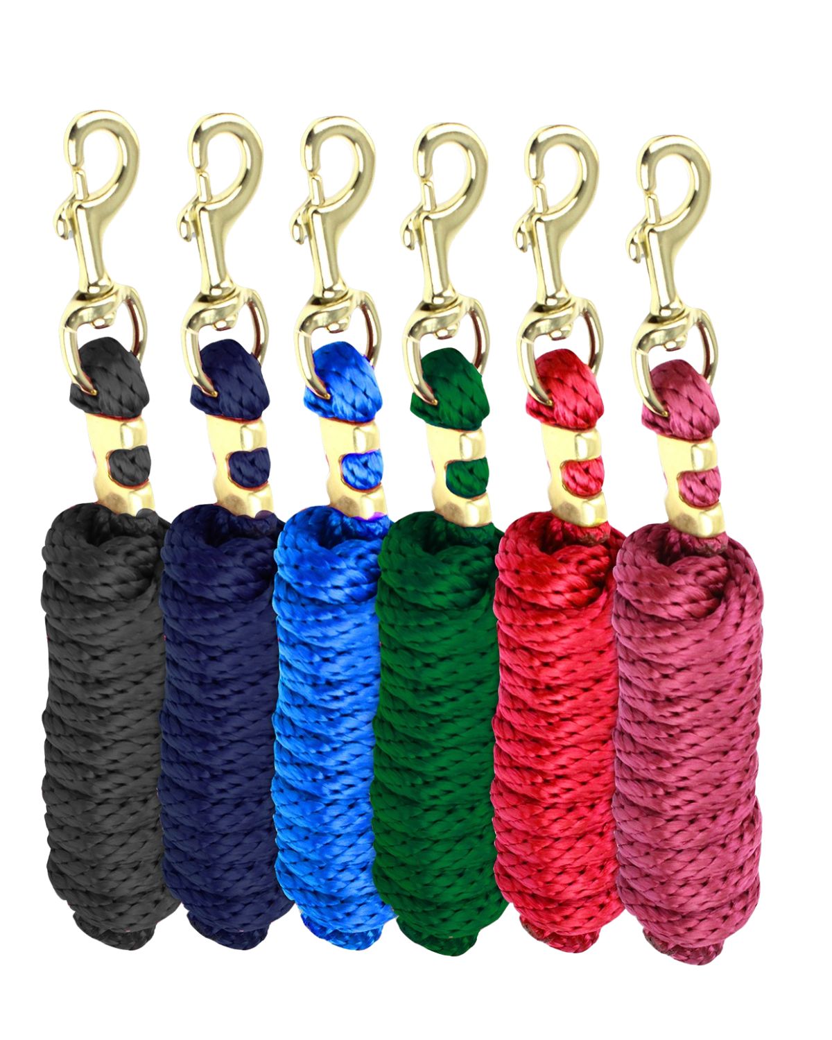 KM ELITE horse lead ropes. Durable equestrian lead with large brass snap in black, navy, blue, green, red & burgundy.