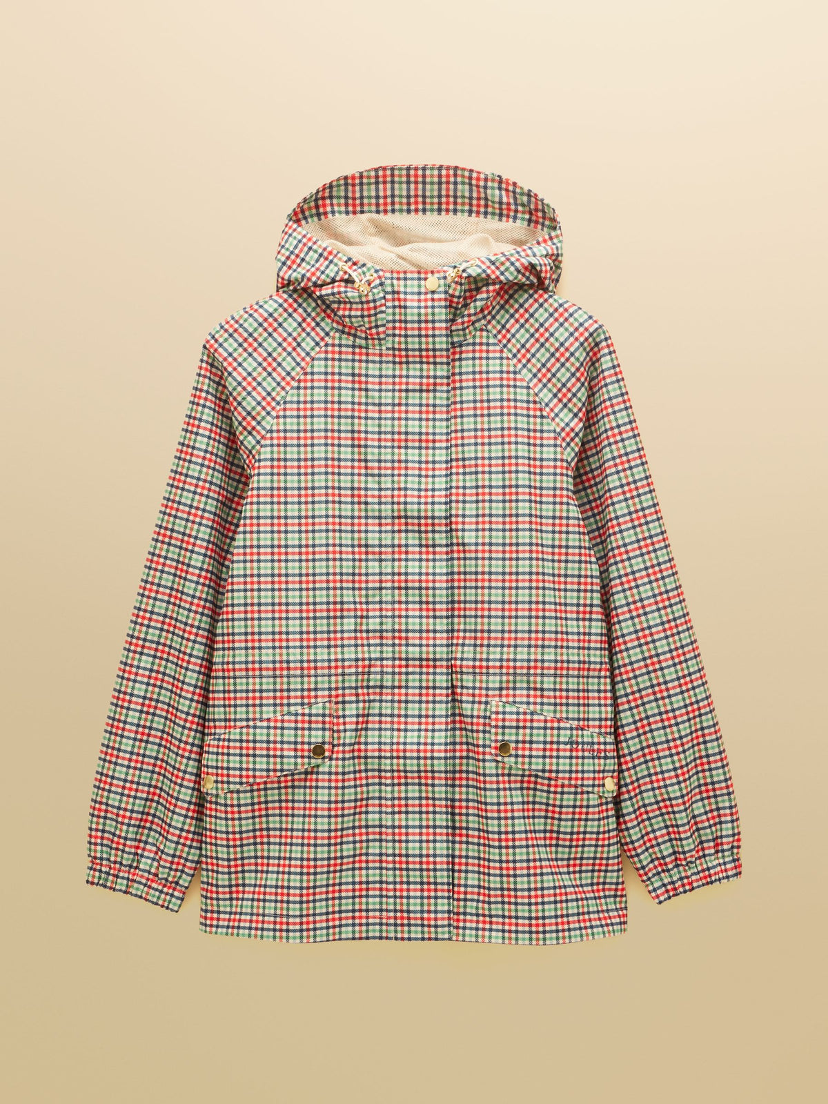 Women's Joules Eden Check Waterproof Packable Hooded Raincoat