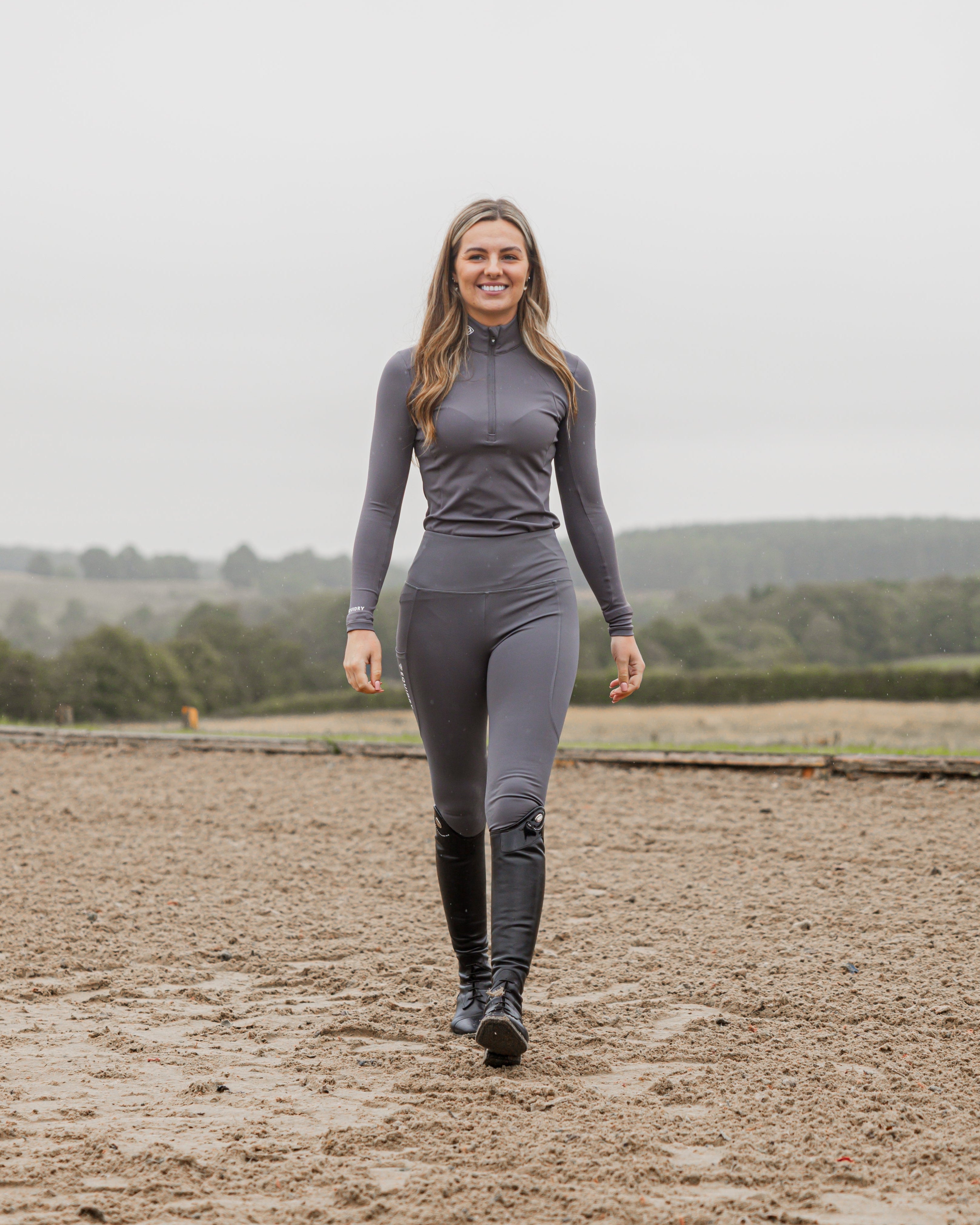 Equidry Women's Water Repellent Base Layer Grey. Riding apparel for comfort and style. Equiflair