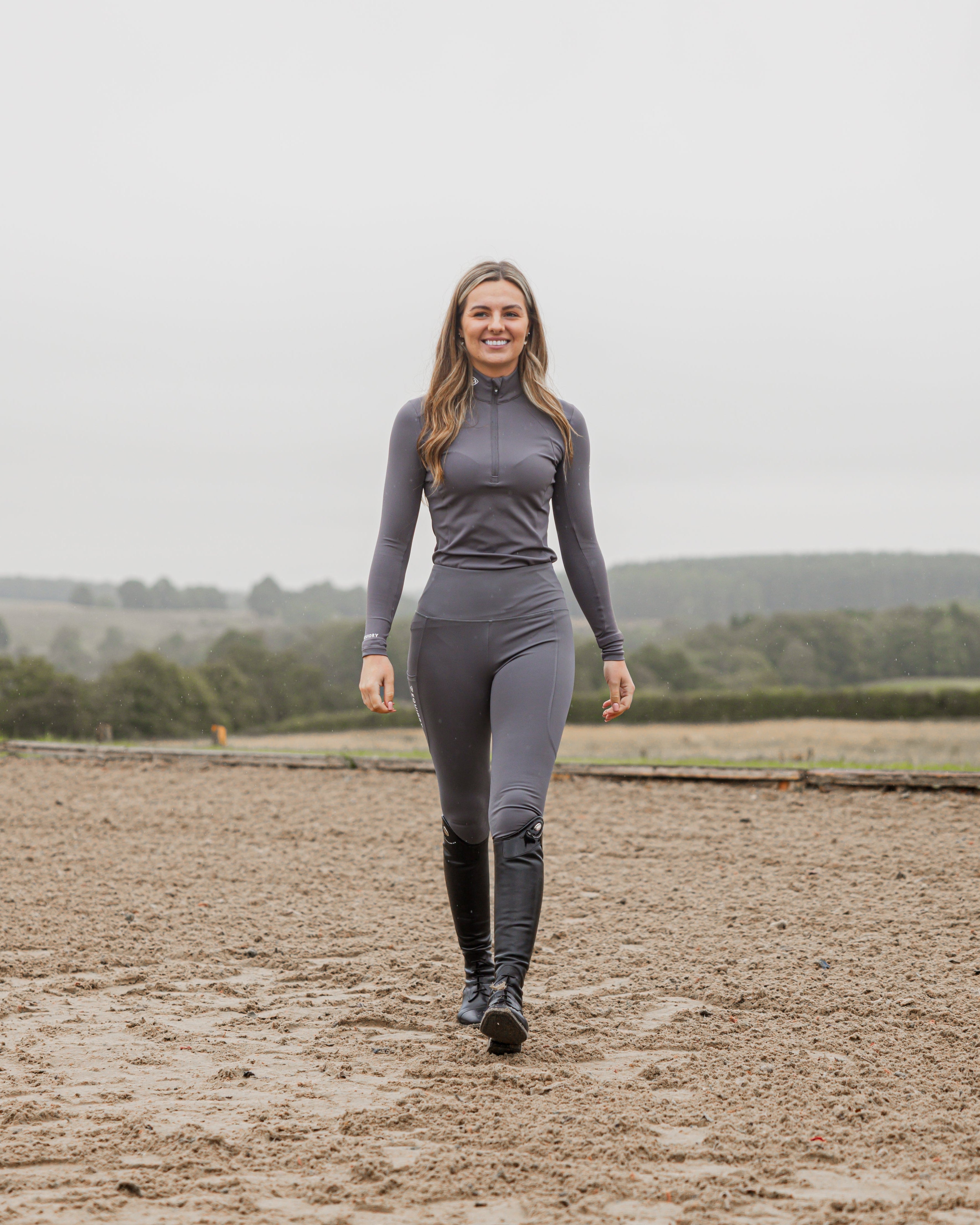 EQUIDRY Water Repellent Leggings Knee Grip Women's Grey/White