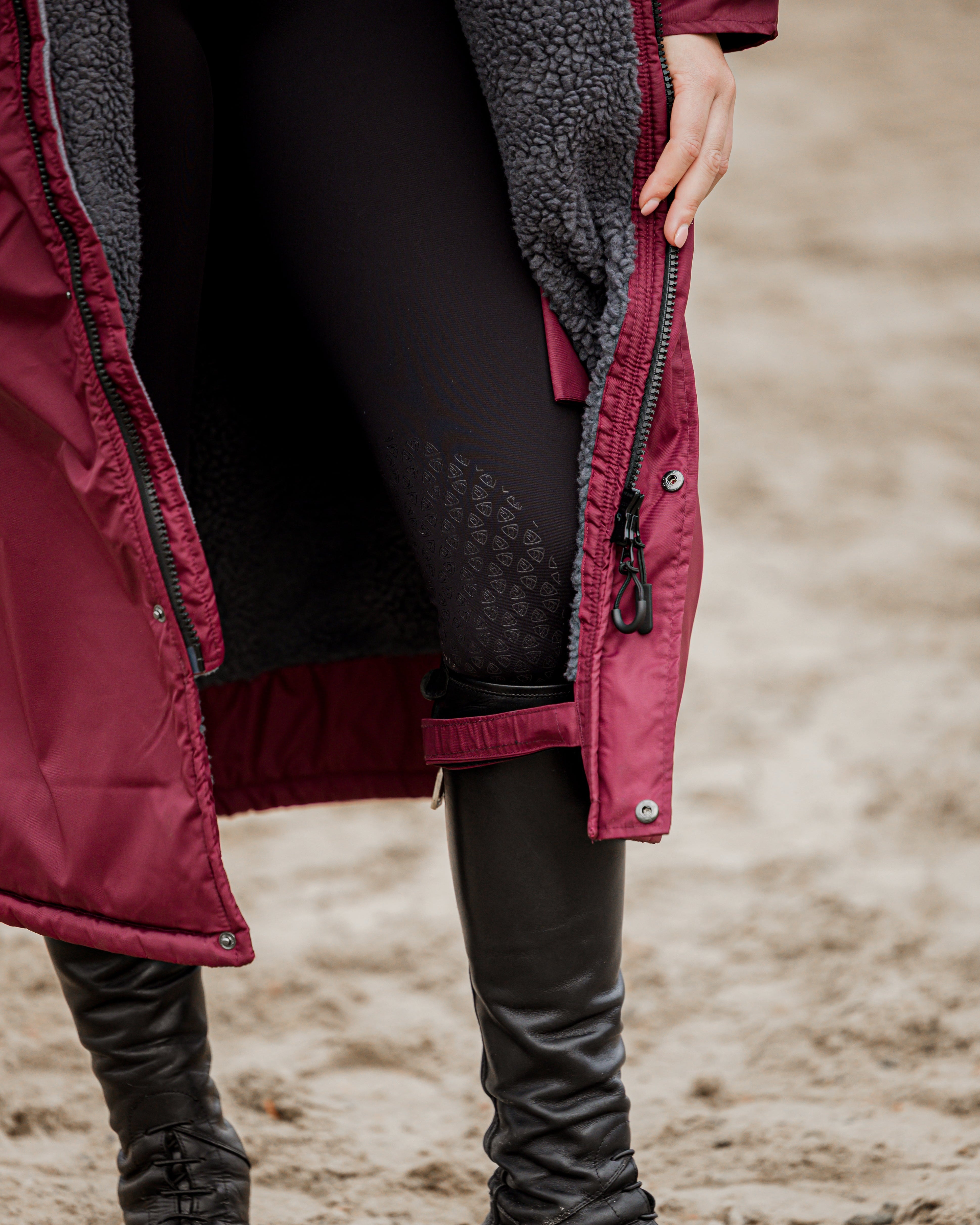EQUIDRY Evolution Plum/Grey Fleece Lined Waterproof Equestrian Coat from Equiflair. Premium riding coat.