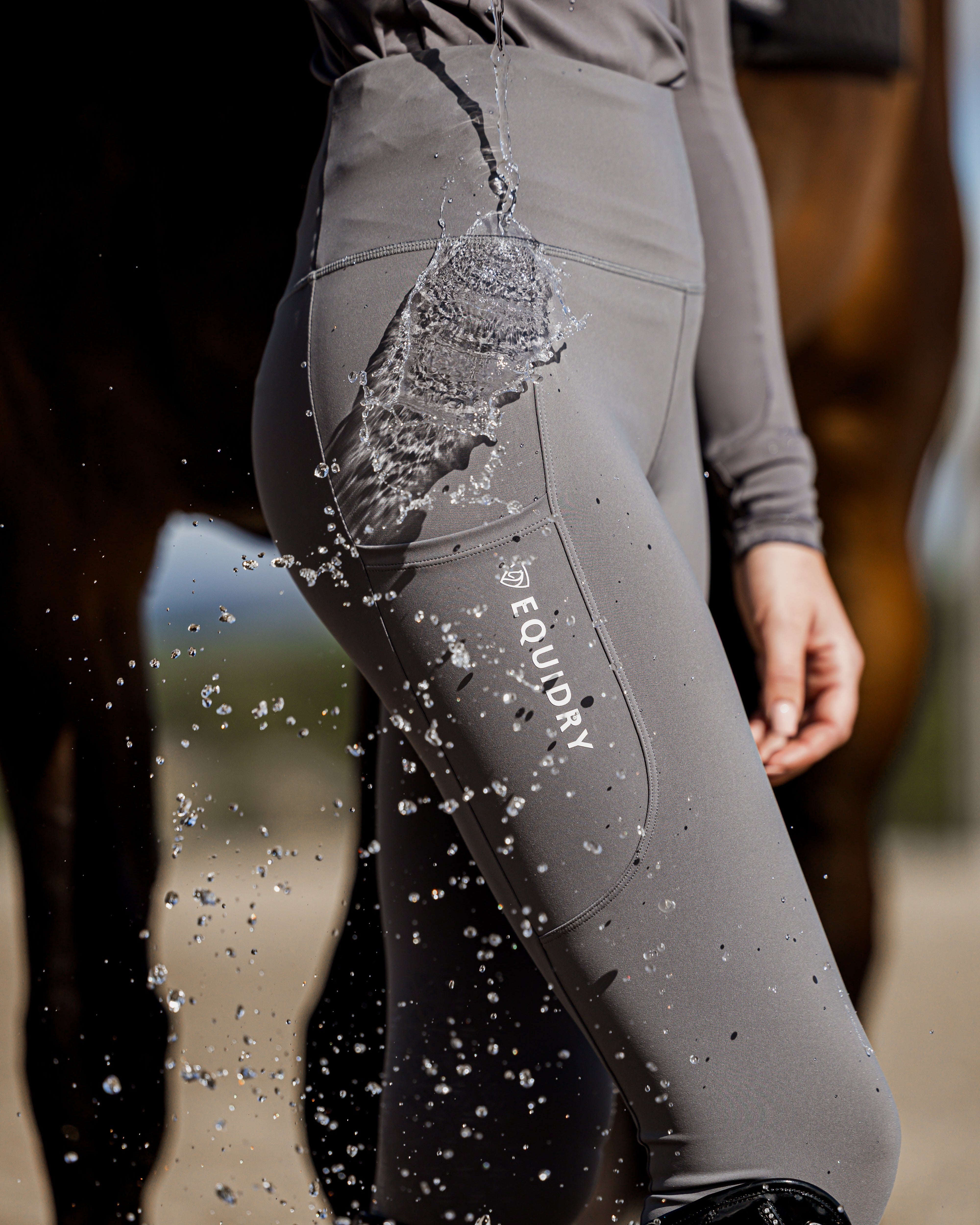 EQUIDRY Water Repellent Leggings Knee Grip Women's Grey/White
