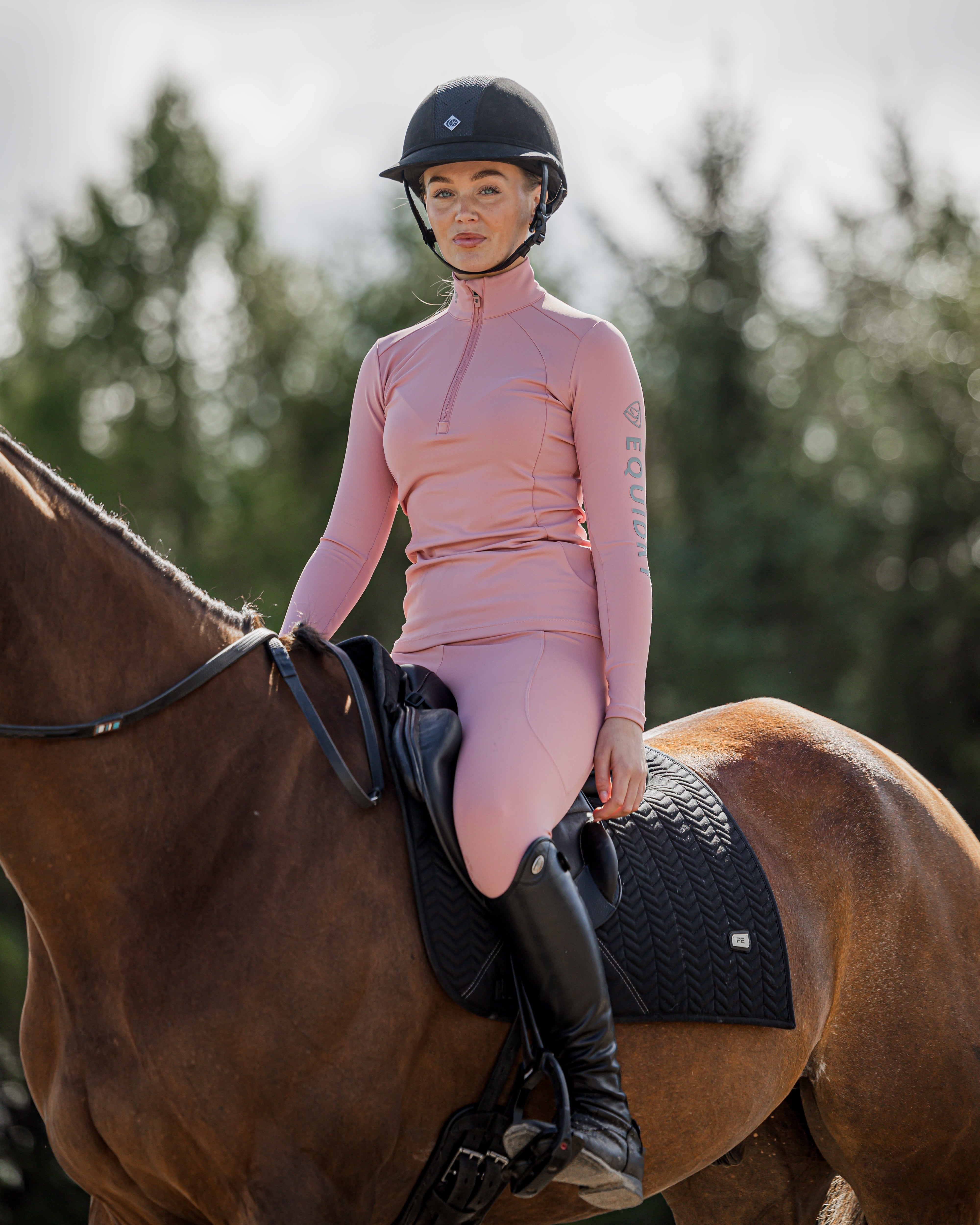 EQUIDRY Water Repellent Leggings Knee Grip Women's Pale Pink/Grey