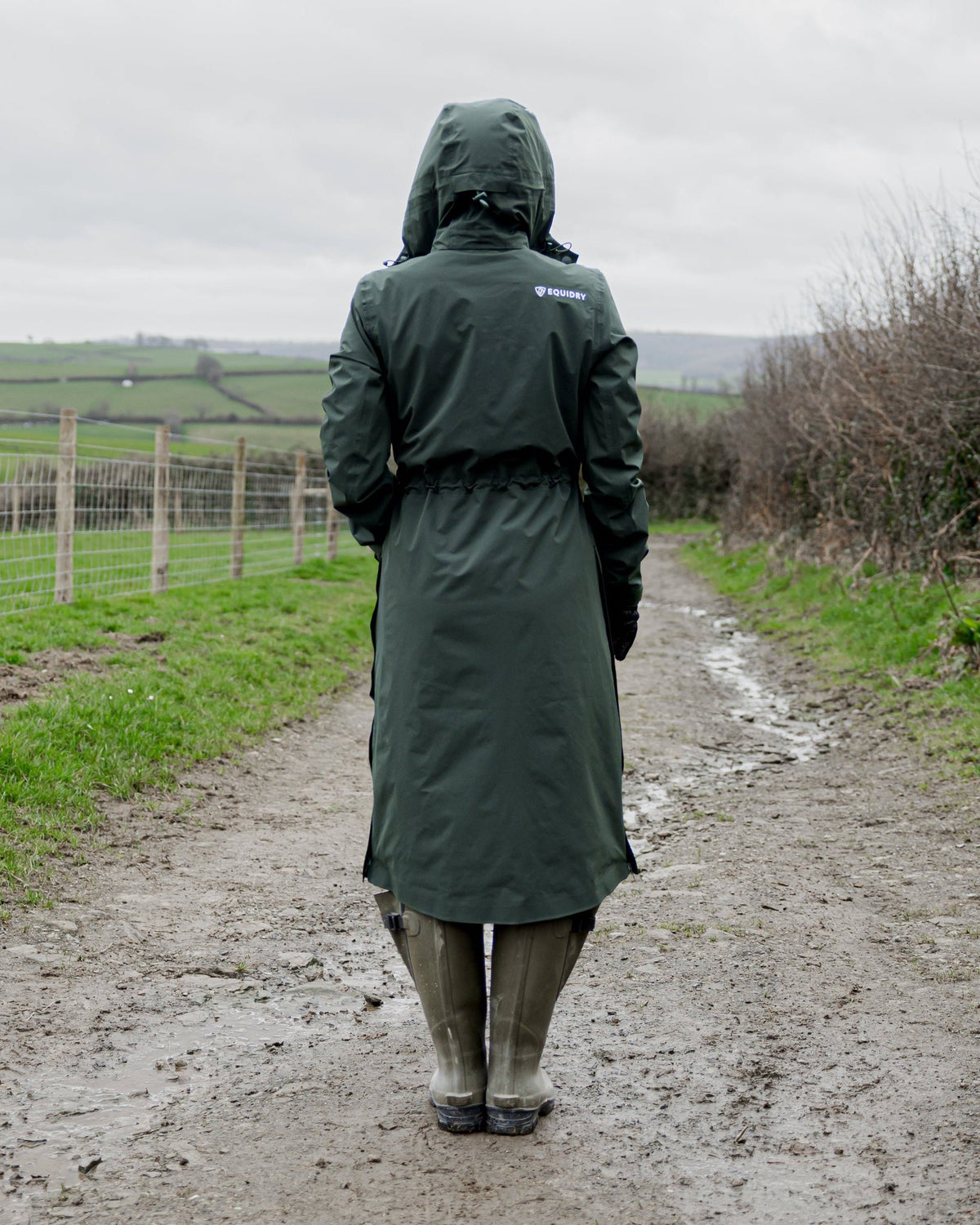 Aura Women's Raincoat Black Forest Green Equidry