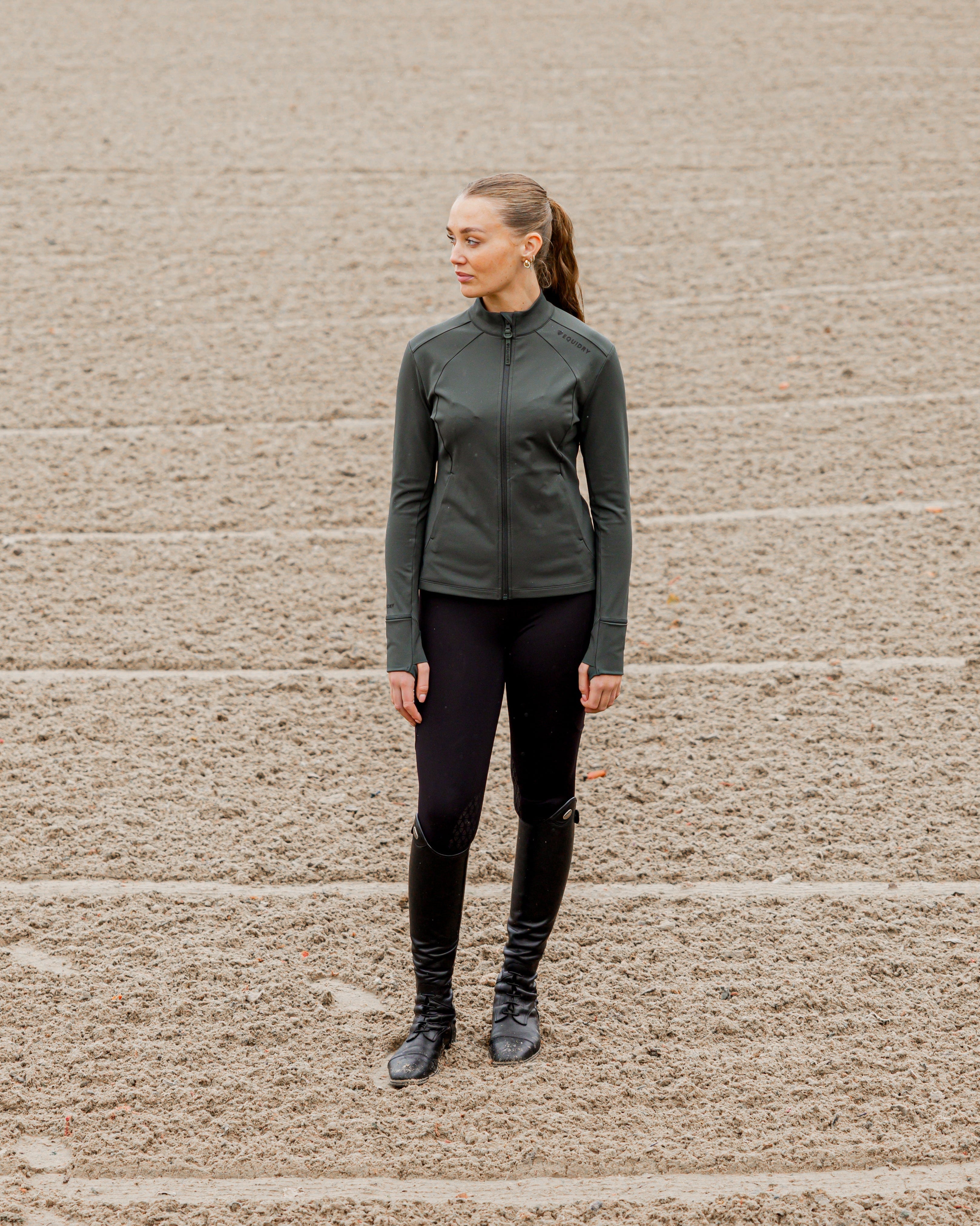 EQUIDRY Women's Water Repellent Zip up Top Black forest Green/Black