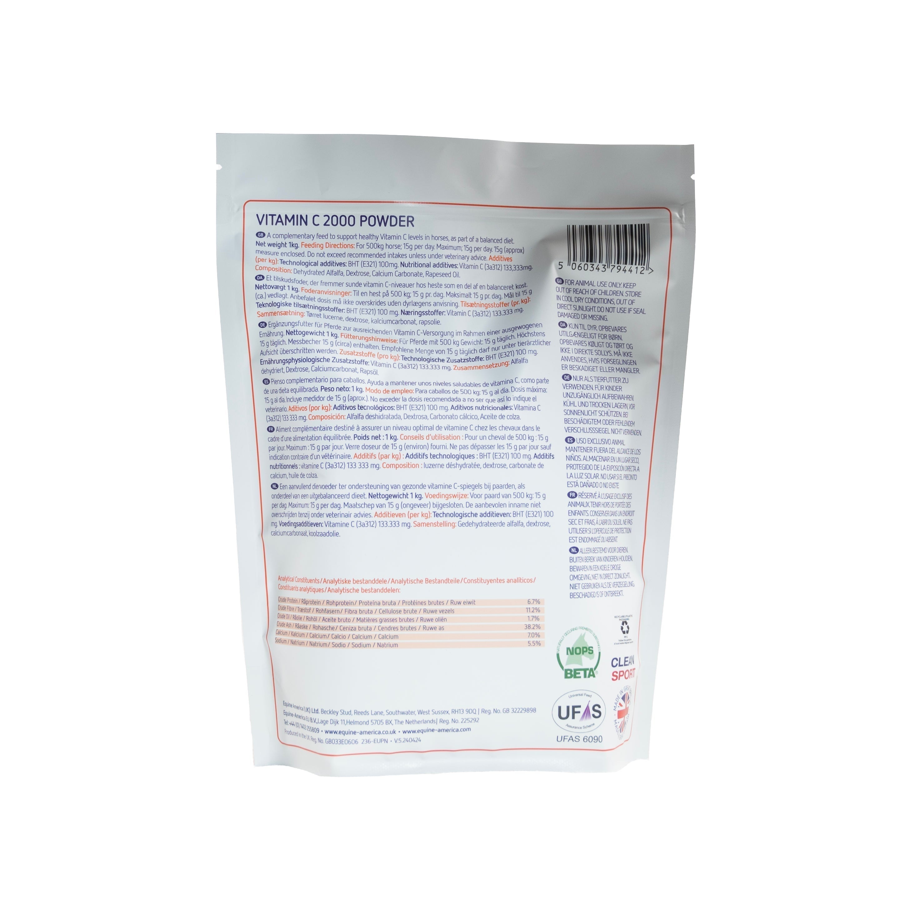 Equine America Vitamin C Powder 1kg: Horse Antioxidant Supplement for Immune Support