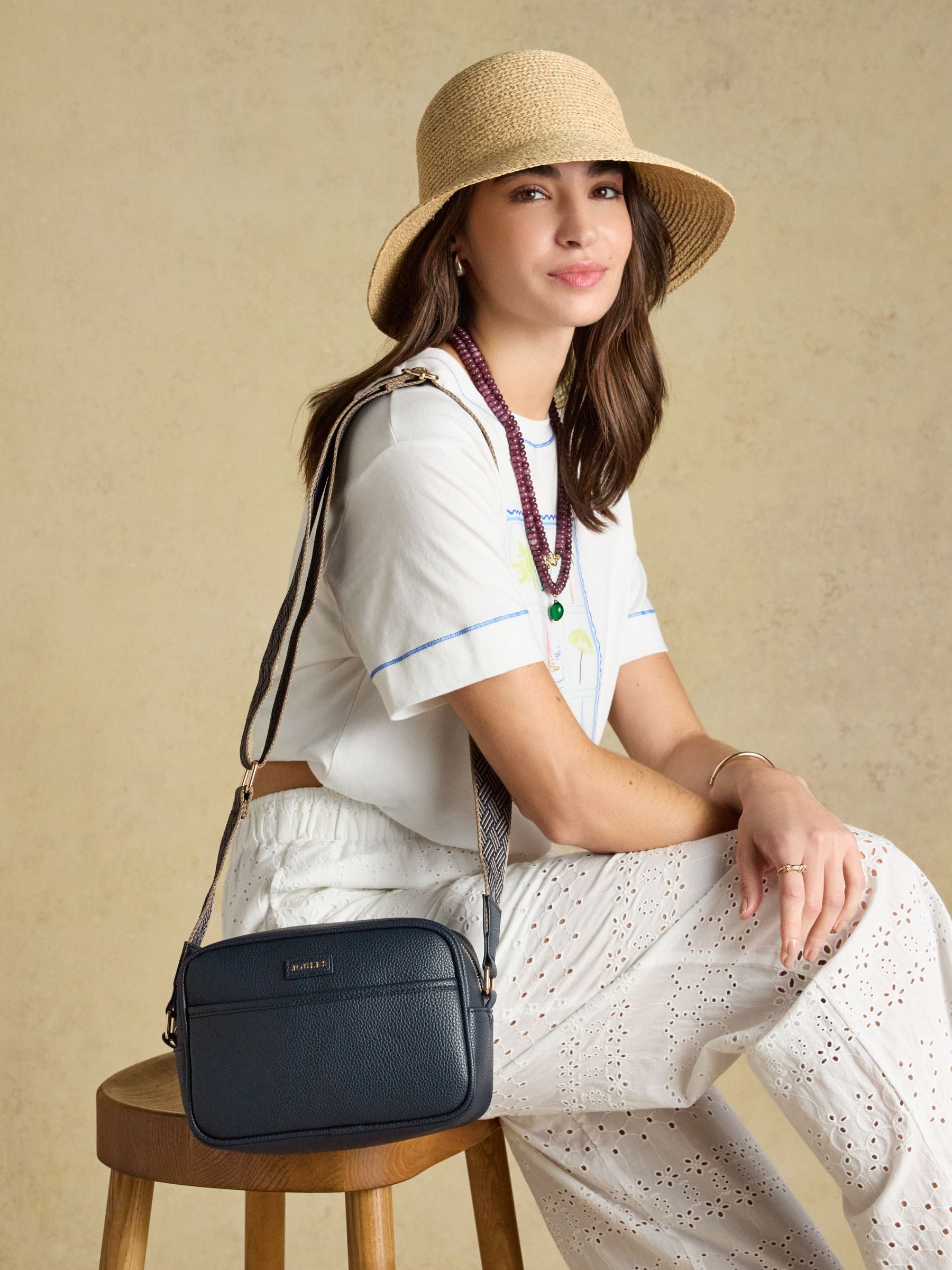 Joules Trent Navy Faux Leather Crossbody Bag - Adjustable Strap, Zip Closure