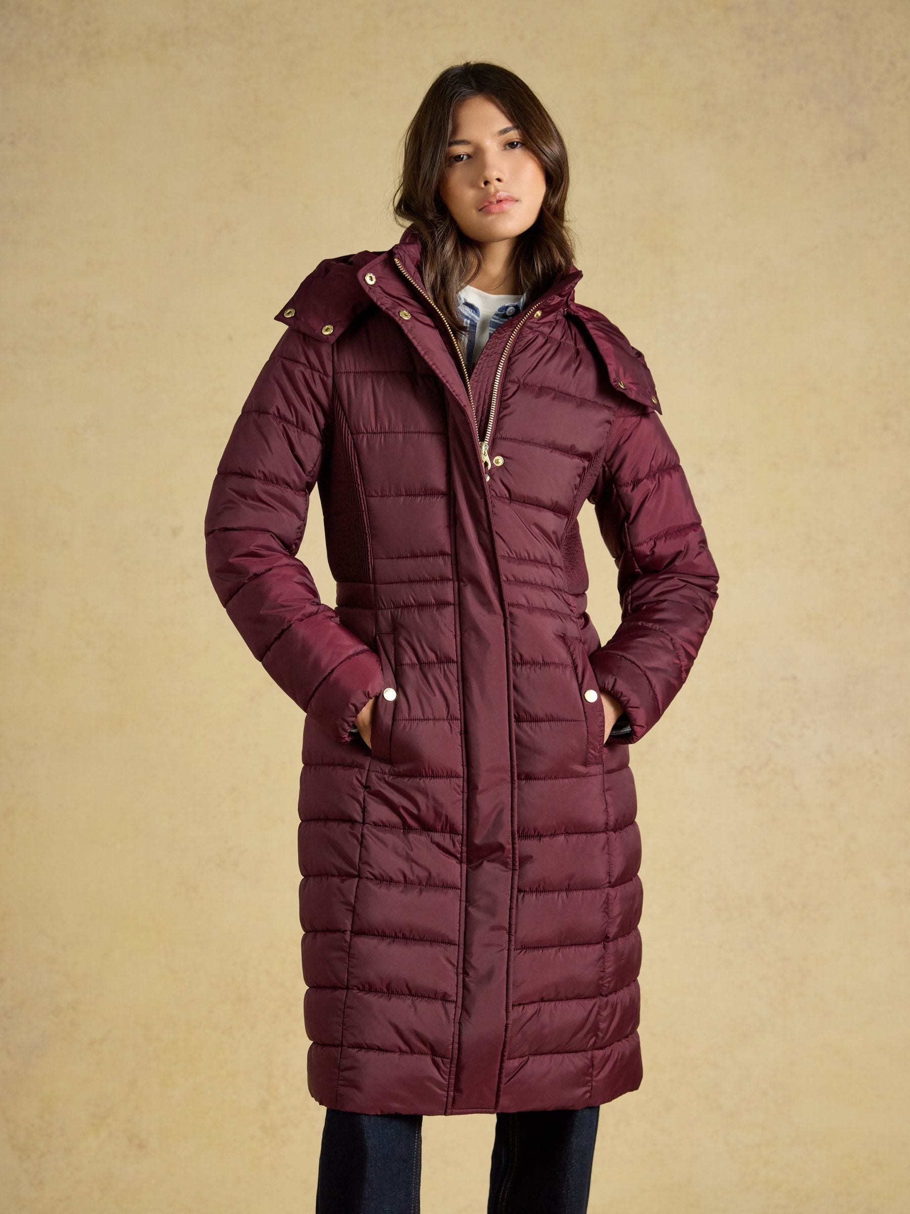 Women's Joules Windborough Showerproof Longline Padded Coat with Hood