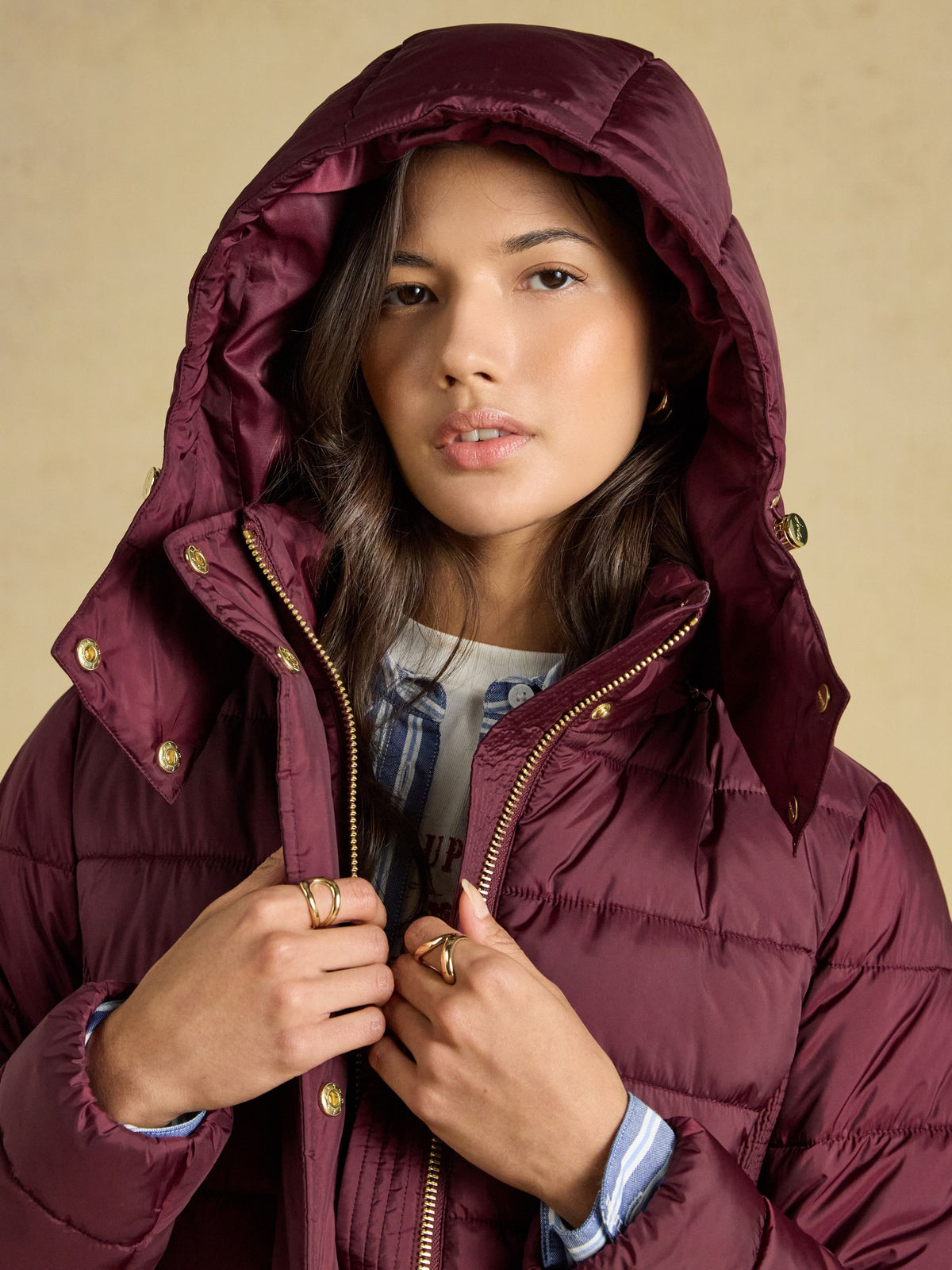 Women's Joules Windborough Showerproof Longline Padded Coat with Hood
