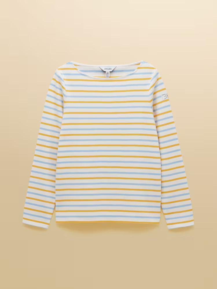 Joules Harbour Blue/Yellow Boat Neck 100% Cotton Long Sleeve Breton Top